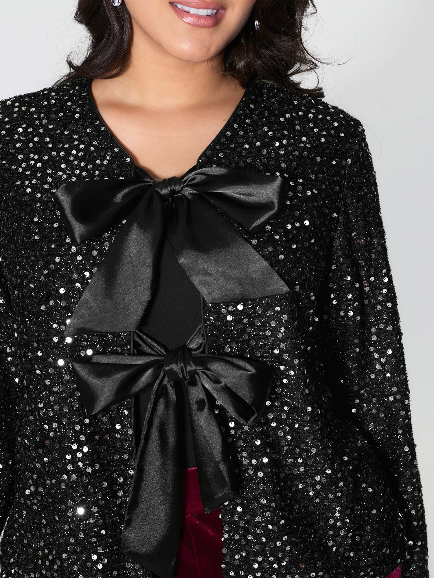 Sequin Bowtie Cropped Coat - Image 2