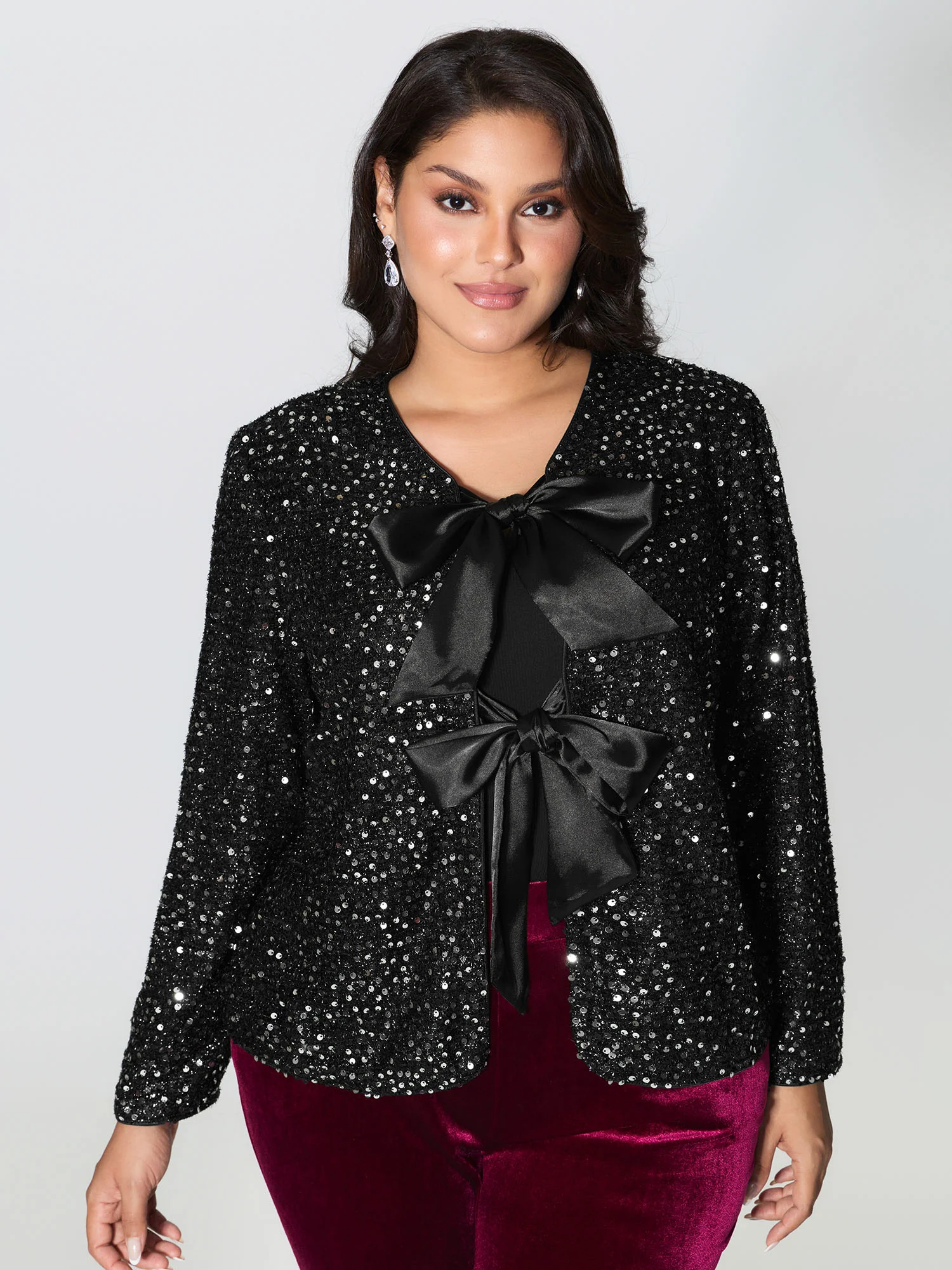 Sequin Bowtie Cropped Coat - Image 3