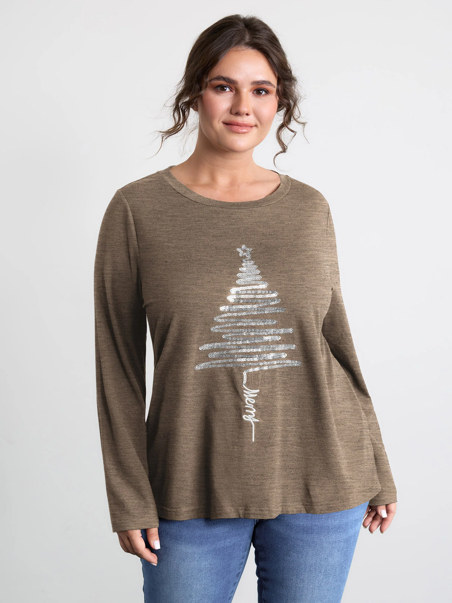 Sequin Cord Embroidered Tree Round Neck T-Shirt - Image 17