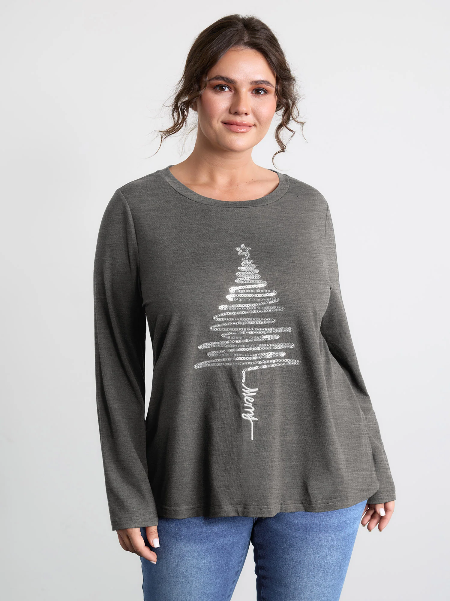 Sequin Cord Embroidered Tree Round Neck T-Shirt - Image 21
