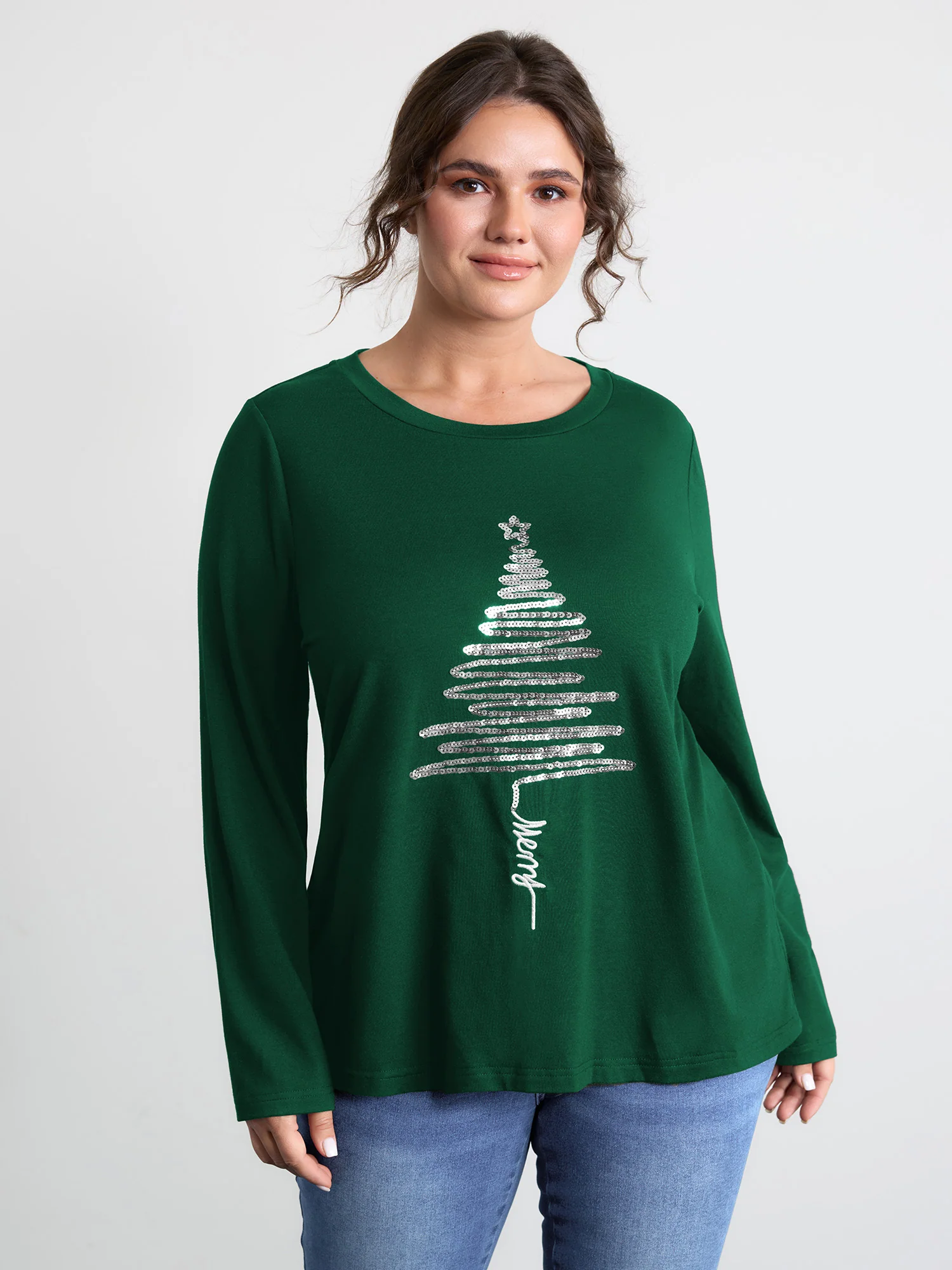 Sequin Cord Embroidered Tree Round Neck T-Shirt - Image 25