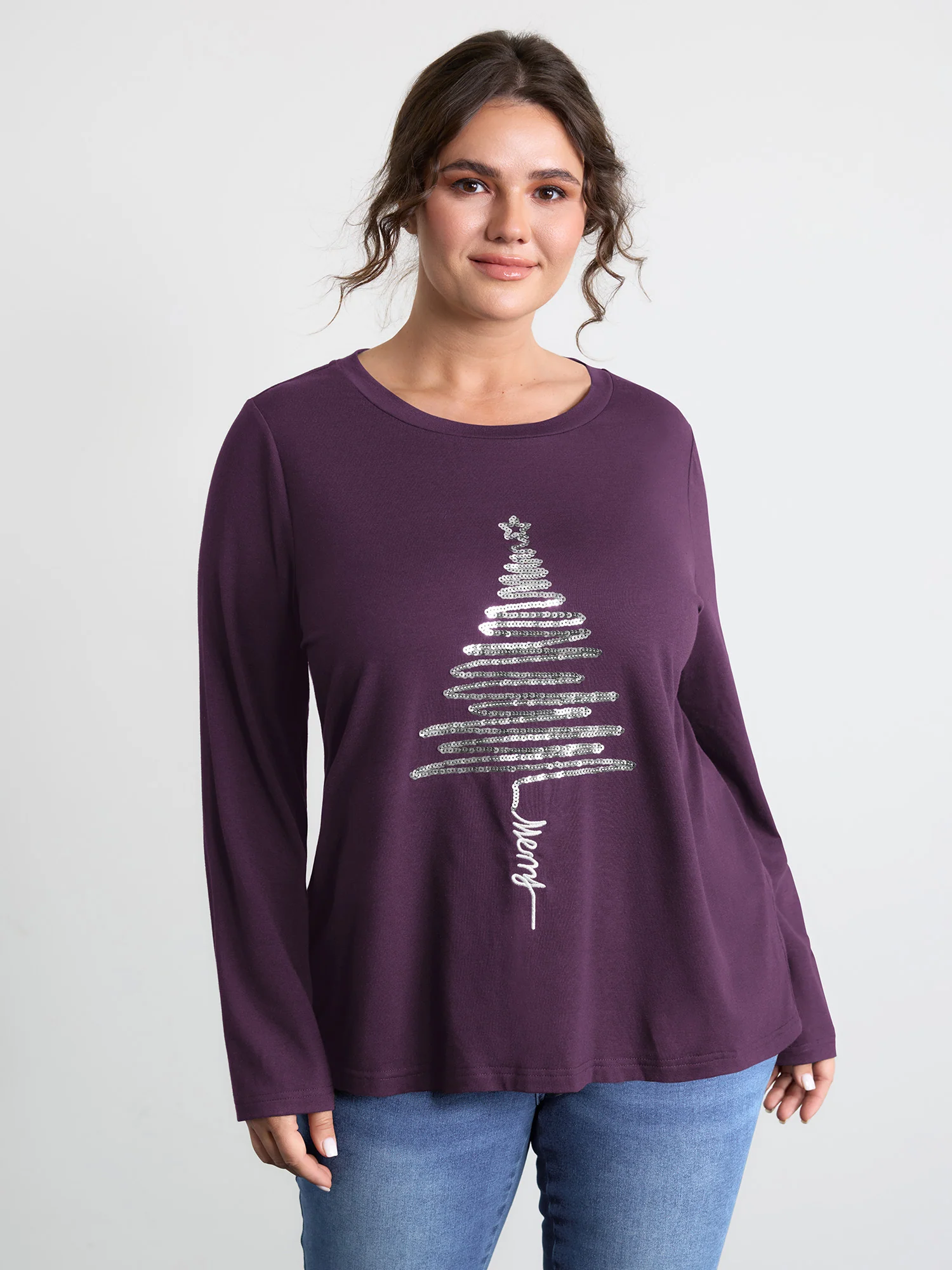 Sequin Cord Embroidered Tree Round Neck T-Shirt - Image 29