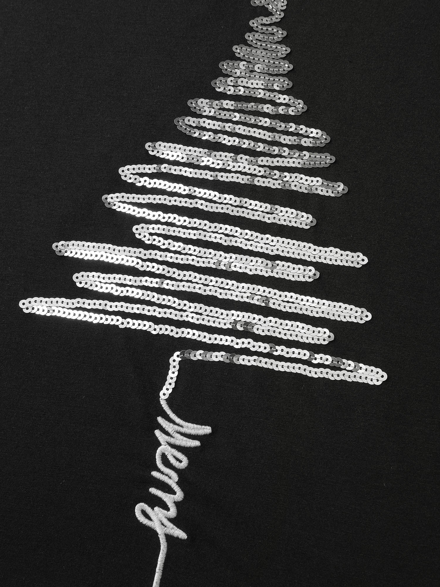 Sequin Cord Embroidered Tree Round Neck T-Shirt - Image 5