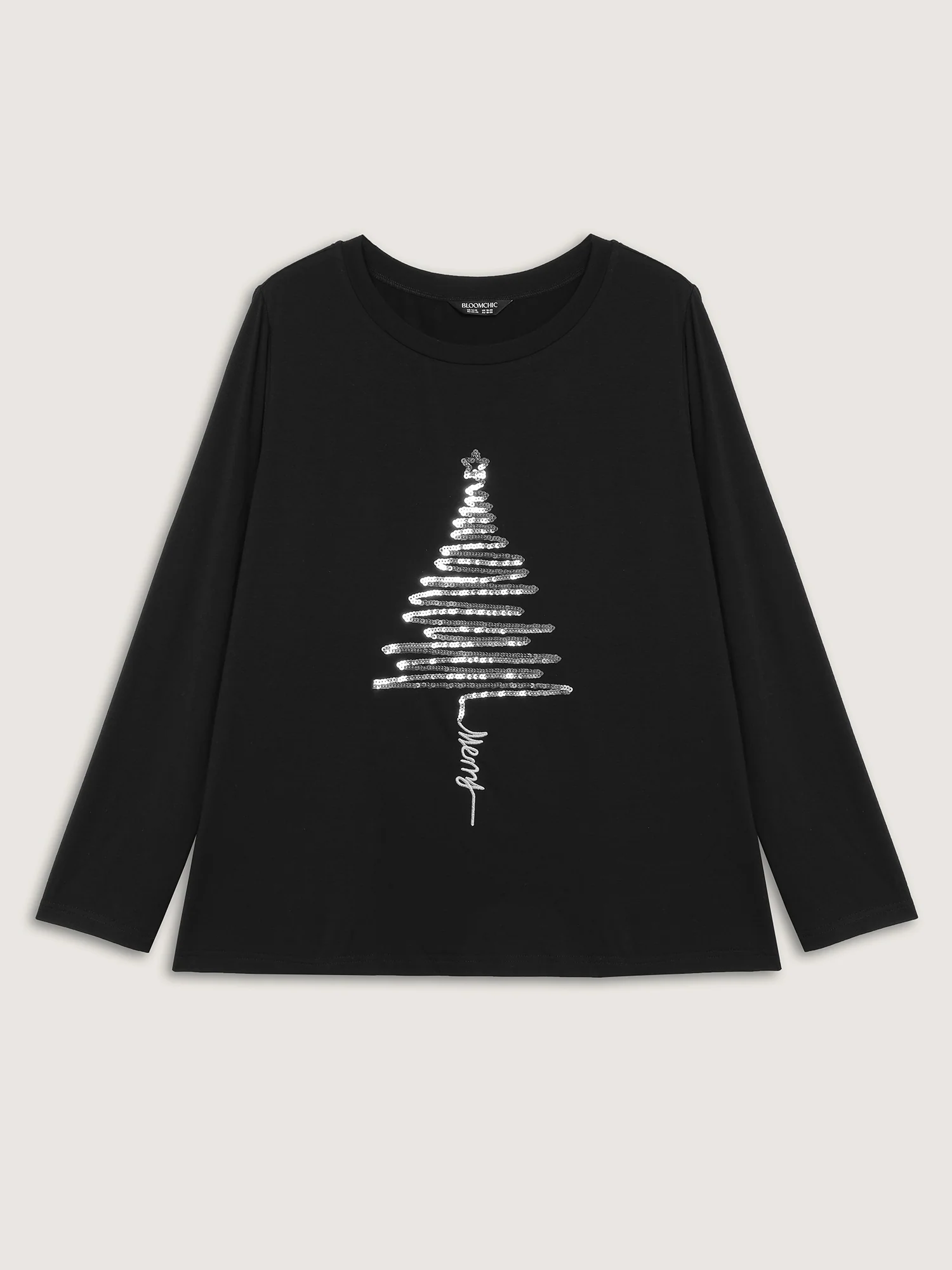 Sequin Cord Embroidered Tree Round Neck T-Shirt - Image 7