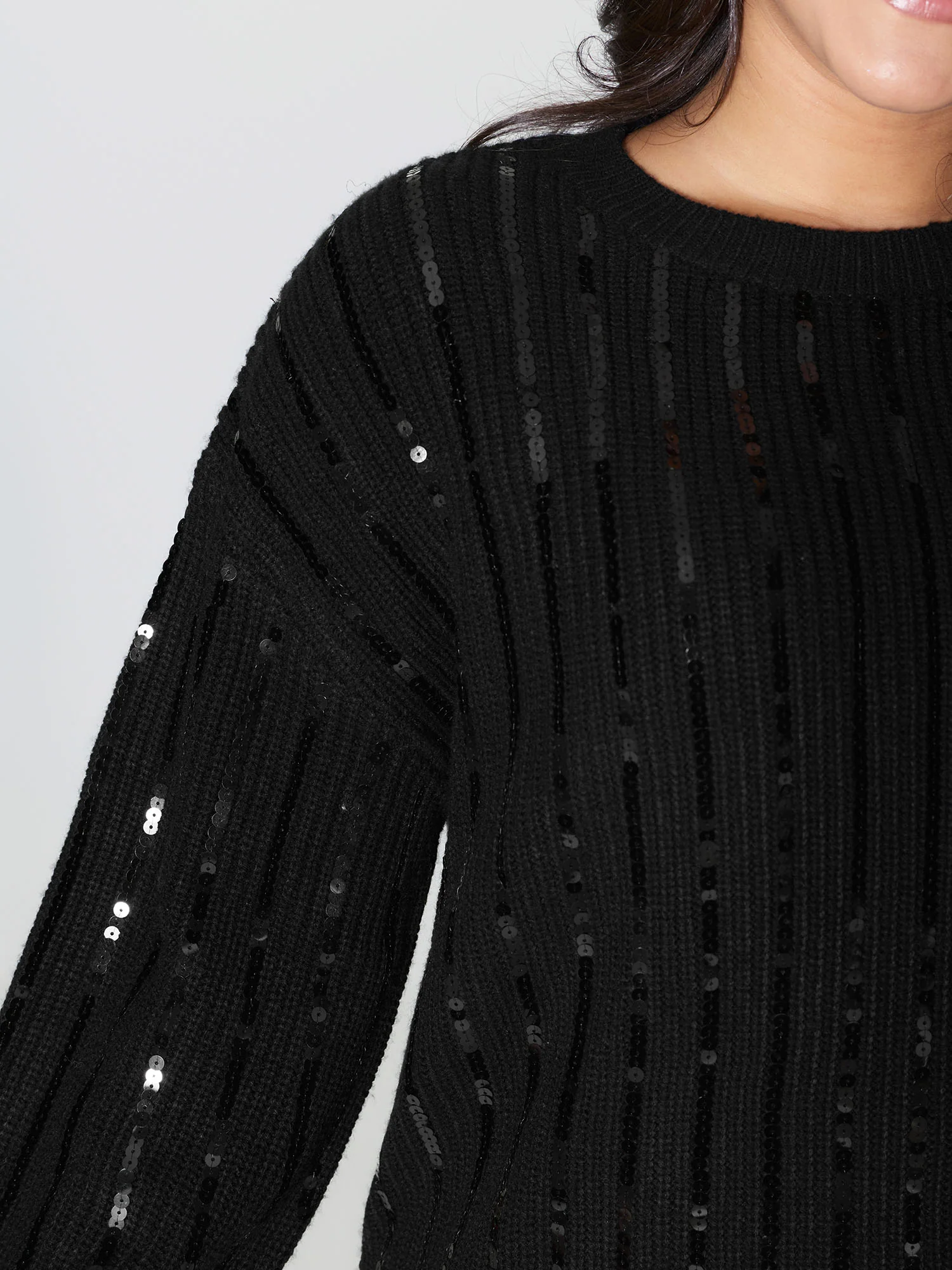 Sequin Embroidered Textured Pullover - Image 2