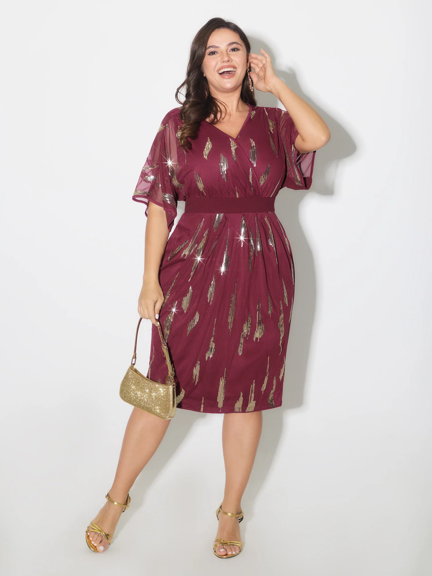Sequin Embroidery Pleated Waist Mini Dress - Image 12