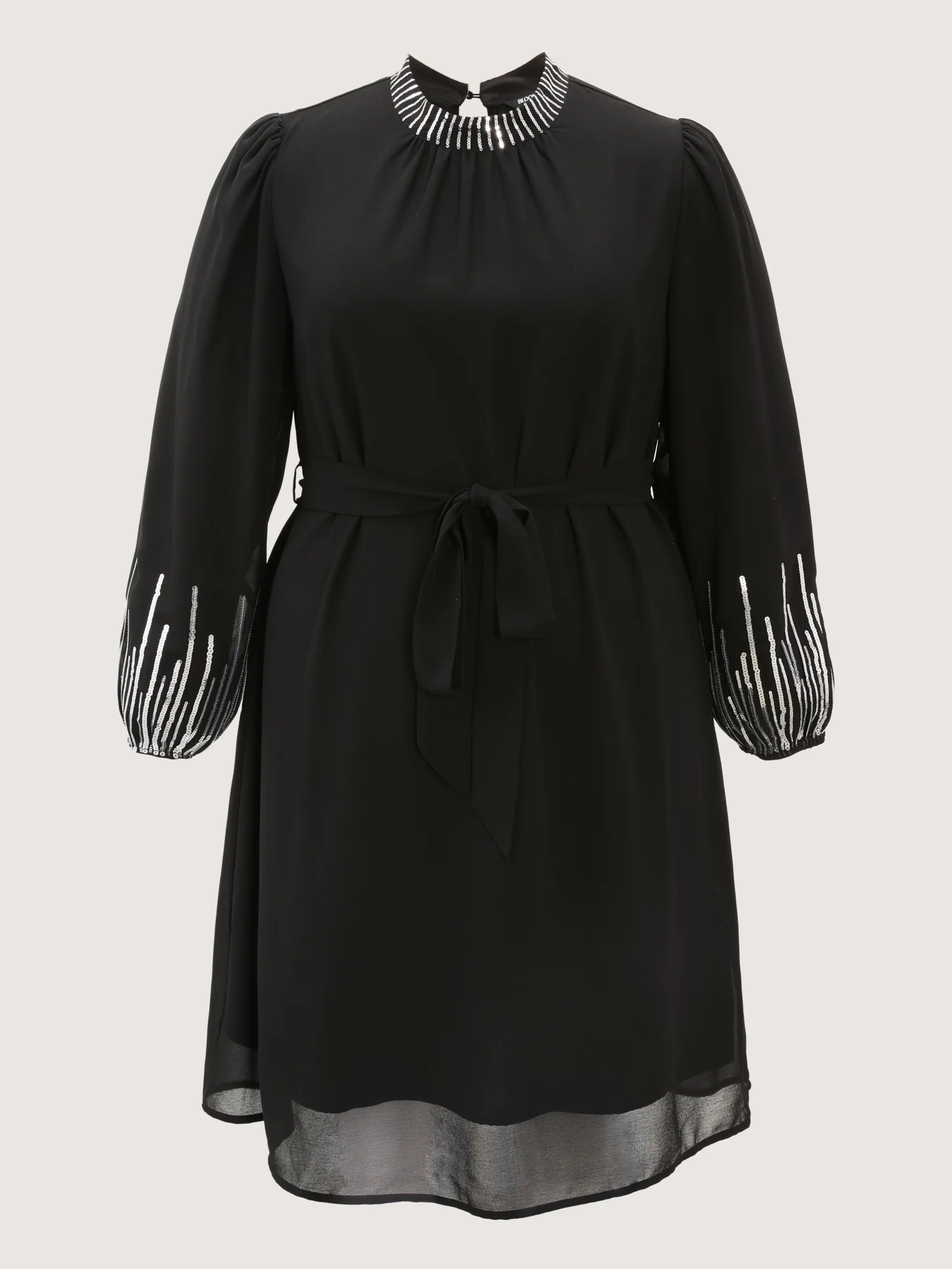 Sequin Embroidery Pockets Belted Midi Dress - Image 7