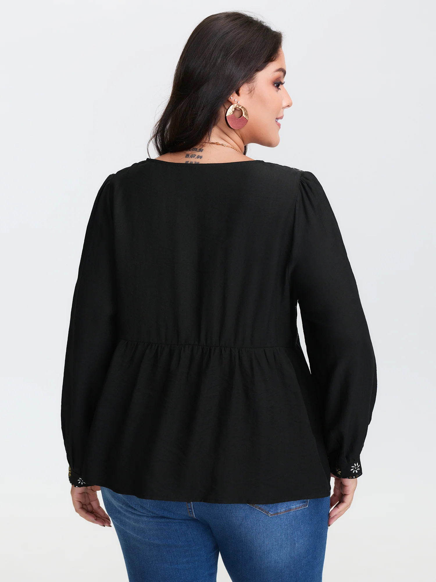 Sequin Embroidery Tassel Tie Blouse - Image 4