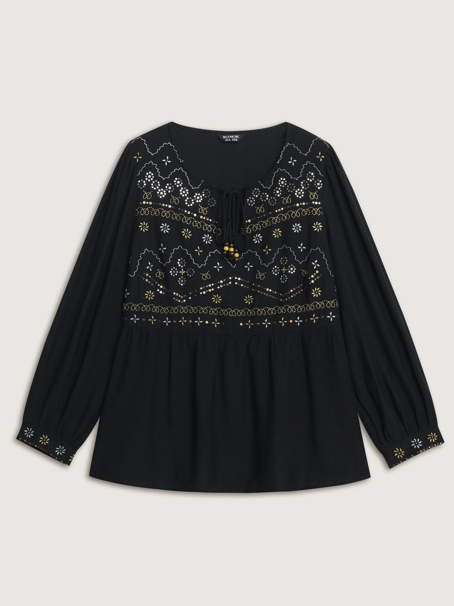 Sequin Embroidery Tassel Tie Blouse - Image 5