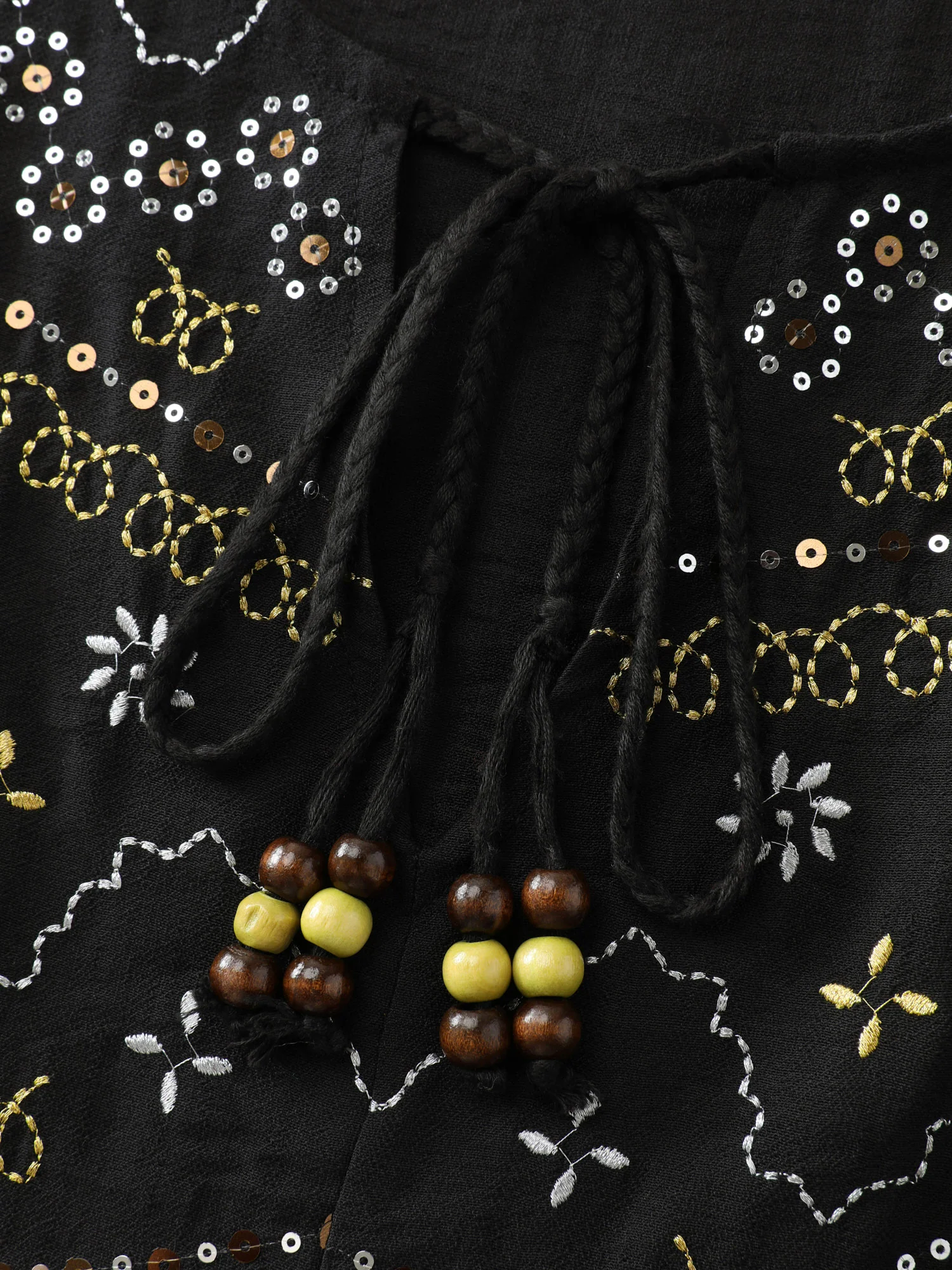 Sequin Embroidery Tassel Tie Blouse - Image 6