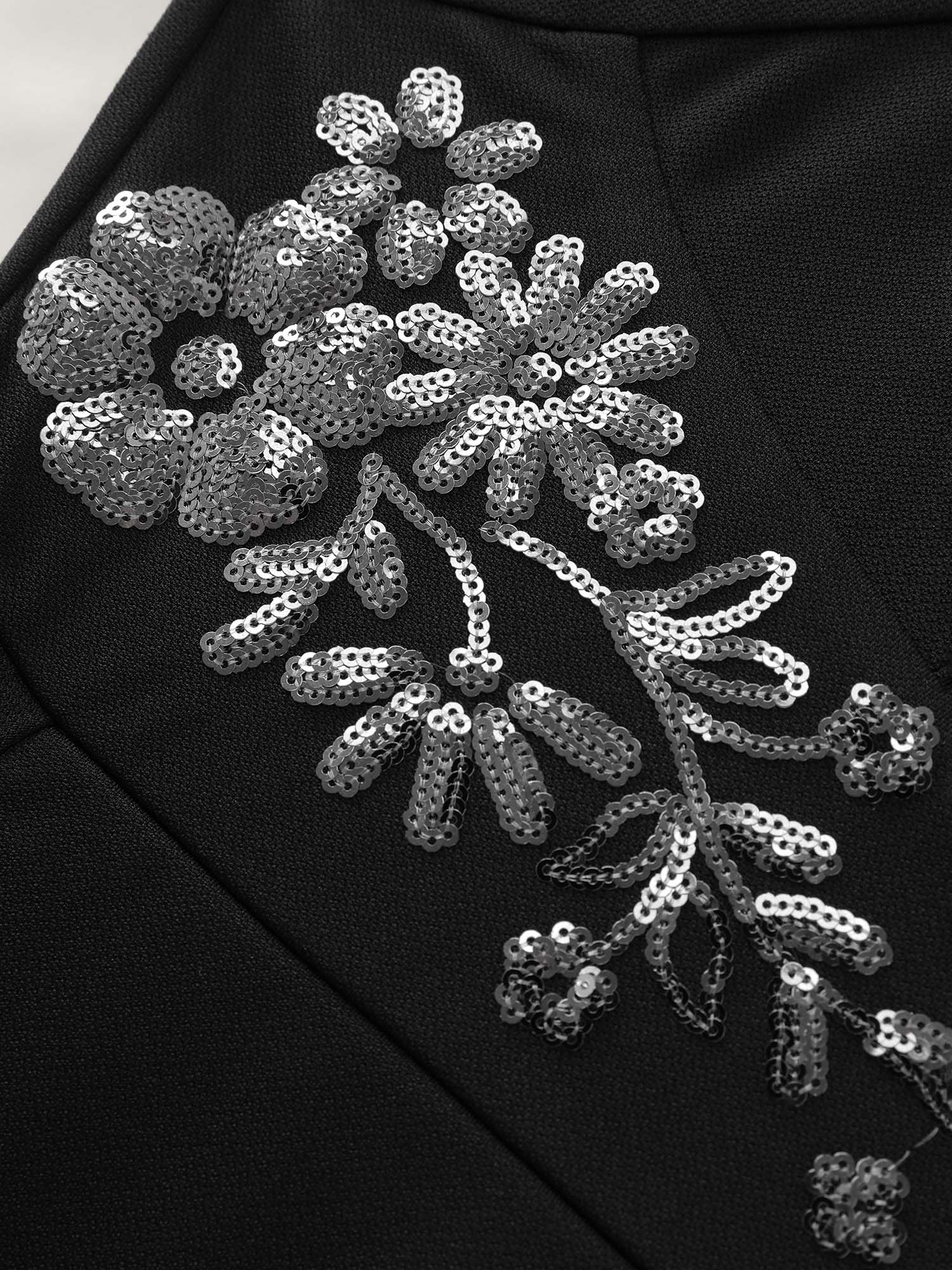 Sequin Embroidery Waist-Defining Pocket Knee Dress - Image 5