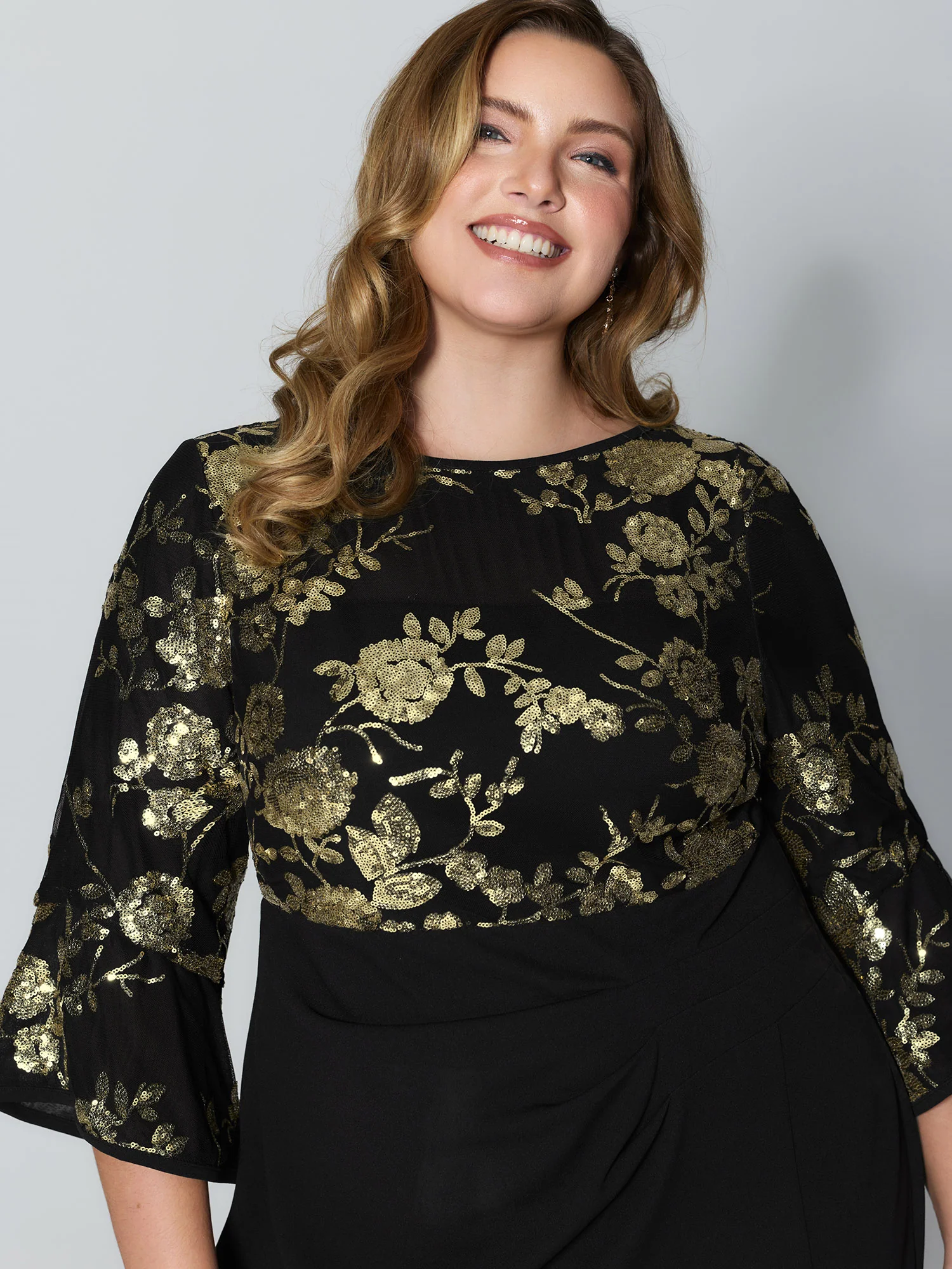 Sequin Floral Cut-Out Drapey Knee-Length Dress - Image 2