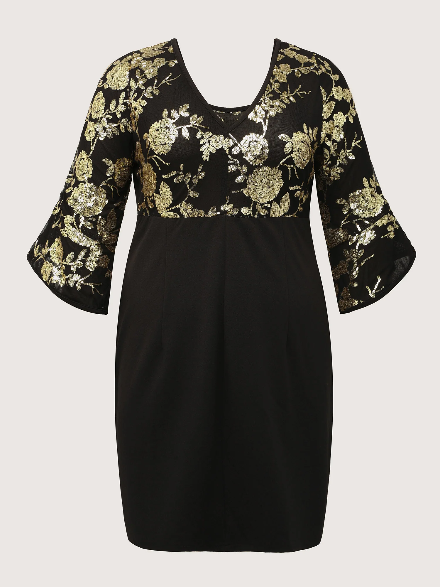 Sequin Floral Cut-Out Drapey Knee-Length Dress - Image 7