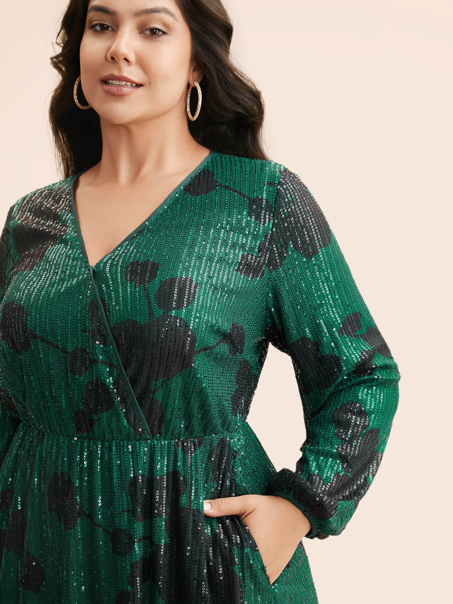 Sequin Floral Lantern Sleeve Midi Dress - Image 2