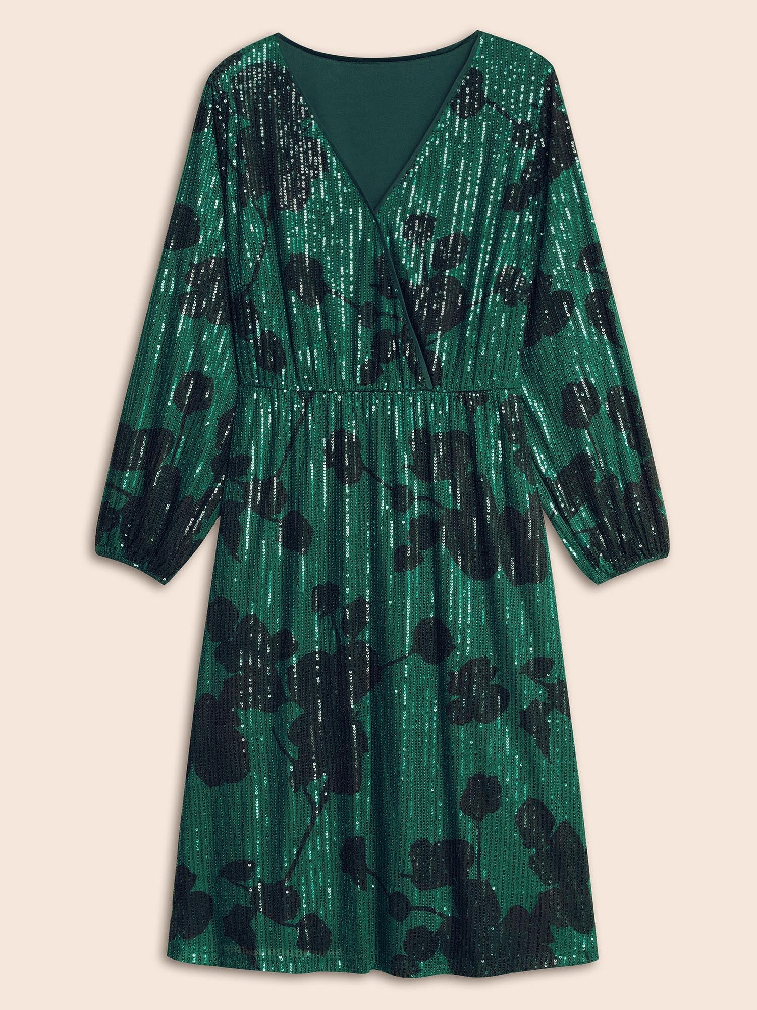 Sequin Floral Lantern Sleeve Midi Dress - Image 7