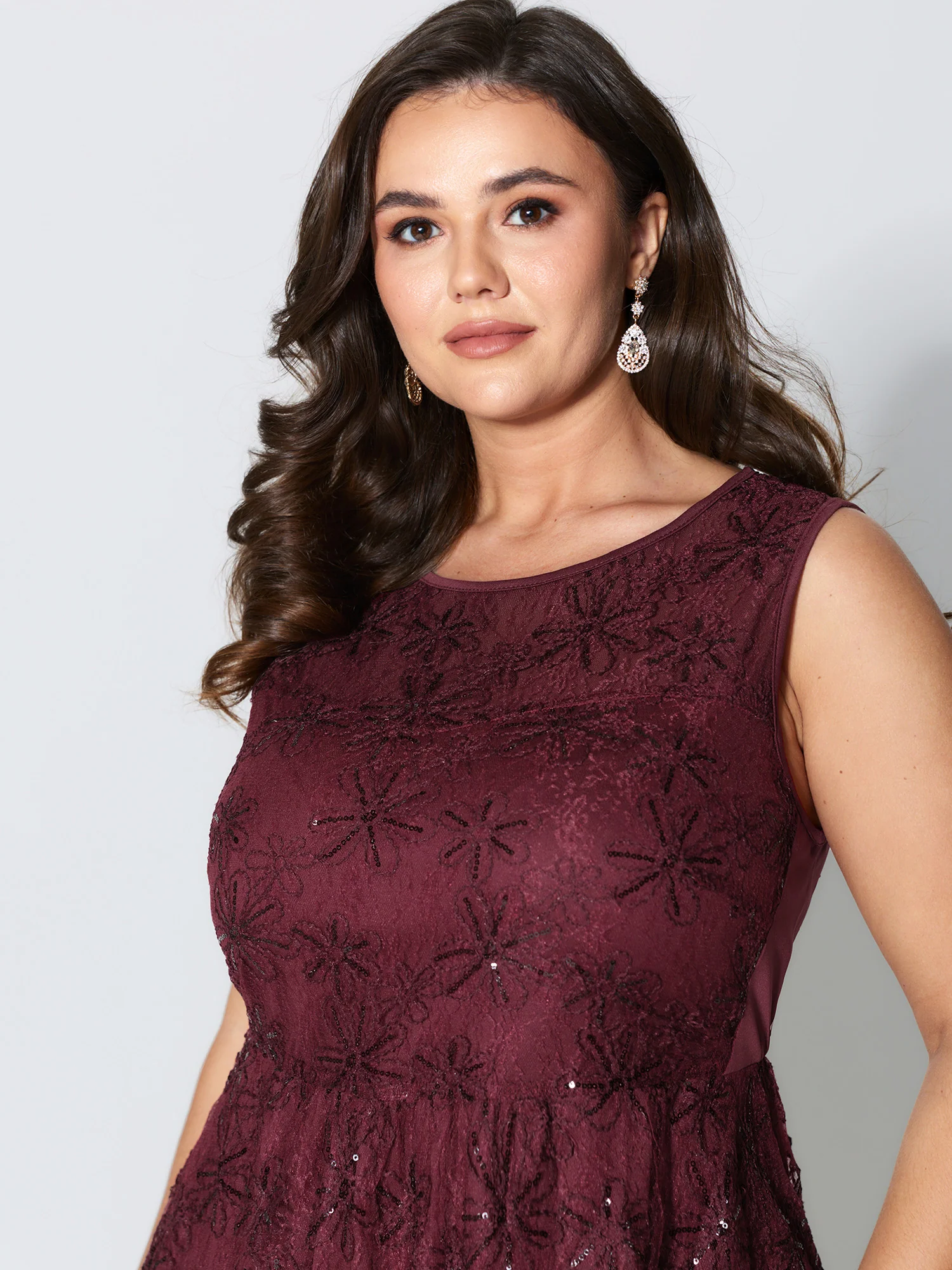 Sequin Floral Mesh Pockets Midi Dress - Image 3