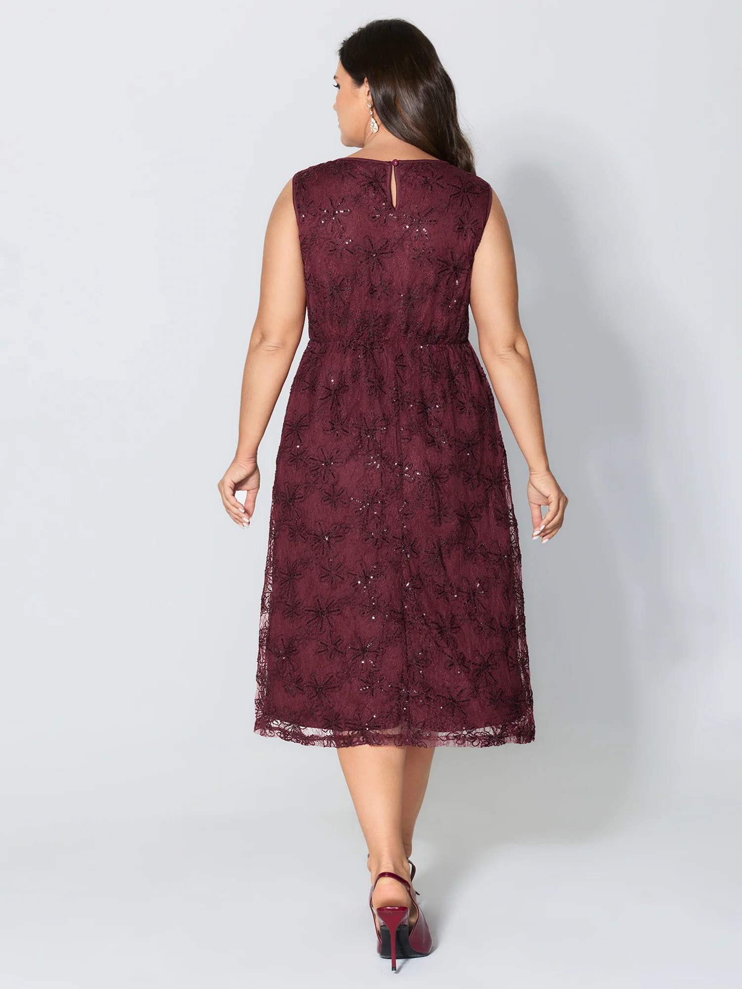 Sequin Floral Mesh Pockets Midi Dress - Image 5
