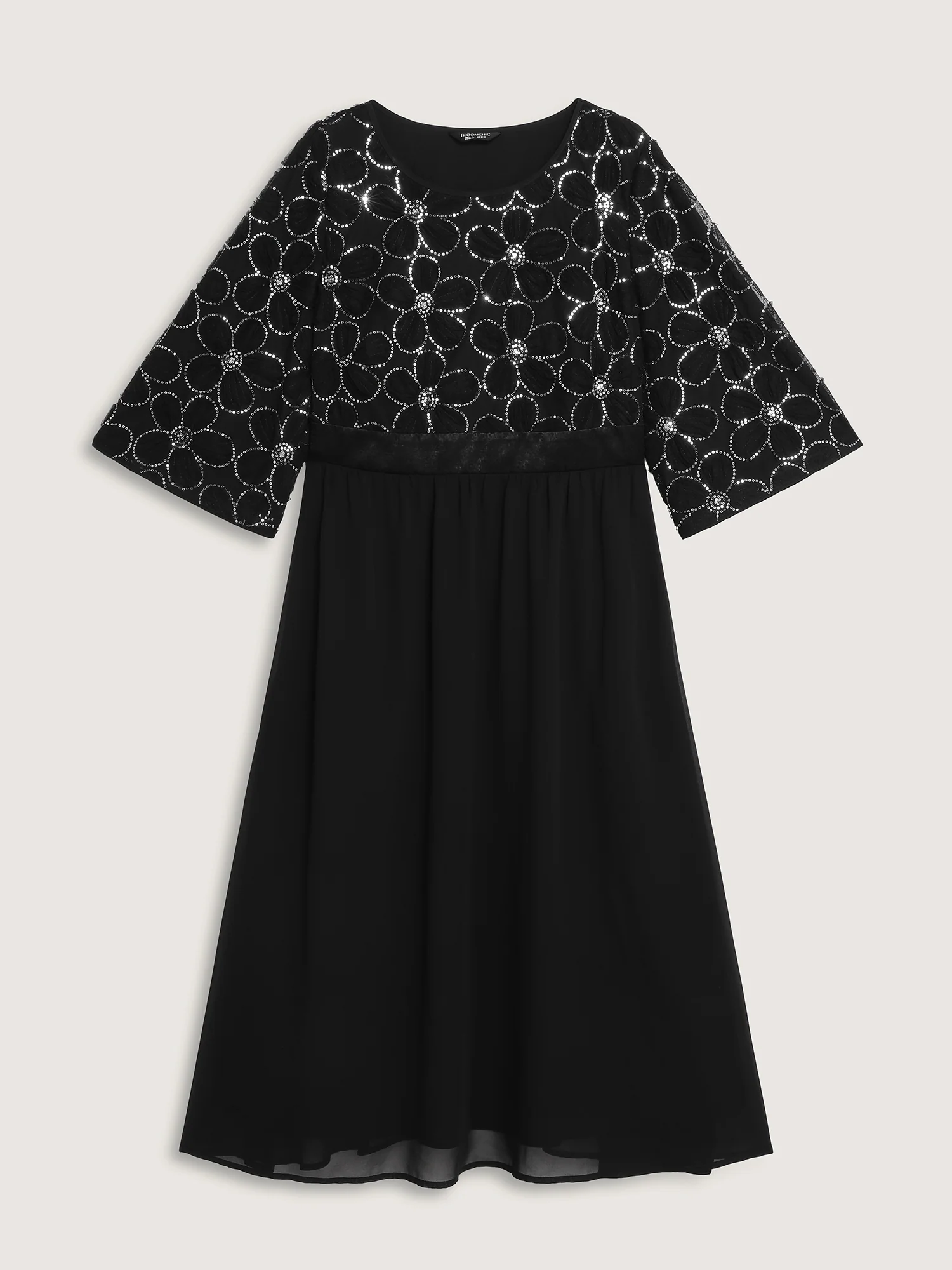 Sequin Floral Tulle Shirred Waist Midi Dress - Image 8