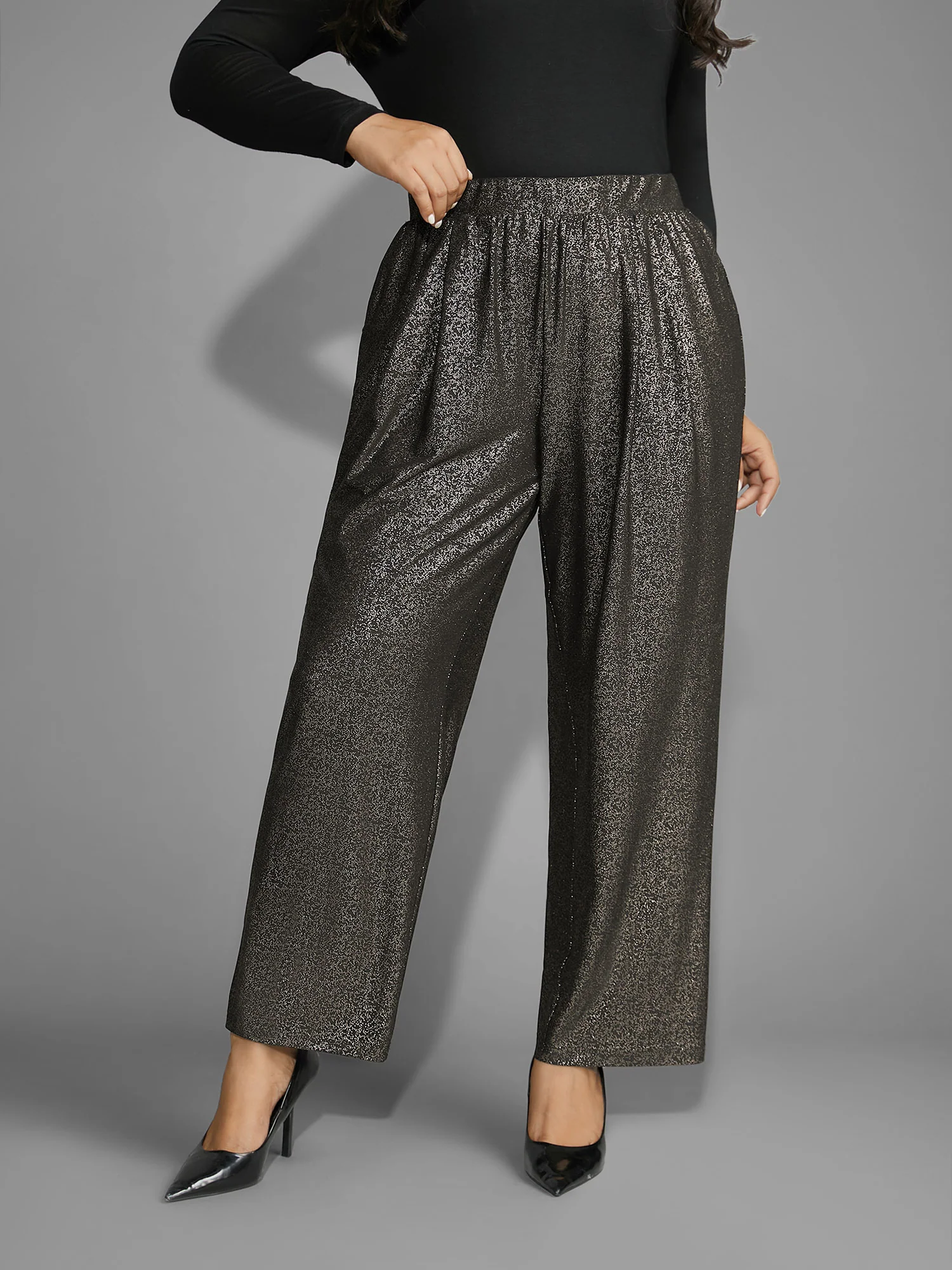 Sequin Knit Elastic Waist Holiday Pants - Image 5