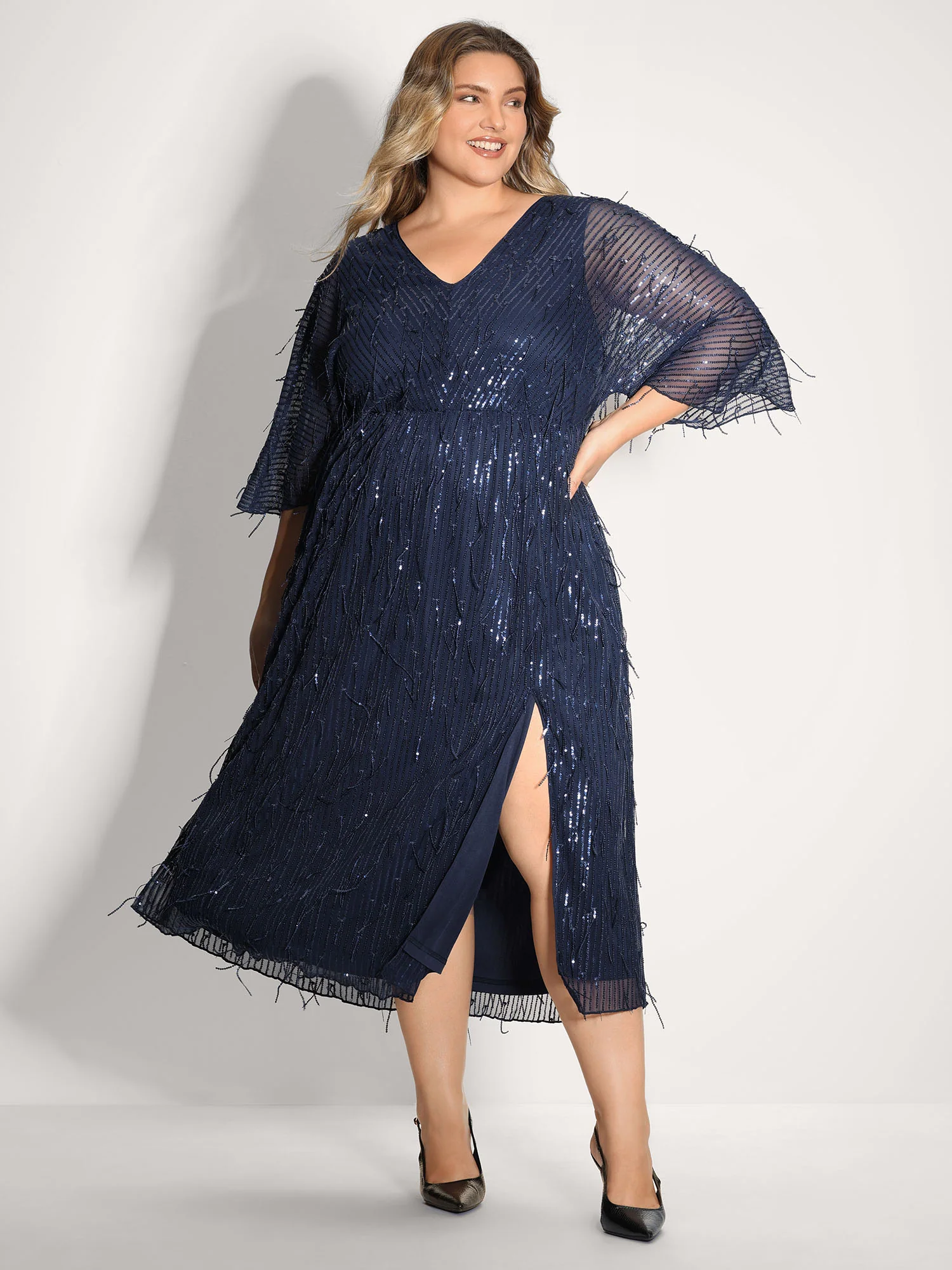 Sequin Lace High Slit Backless Maxi Dress - Image 2