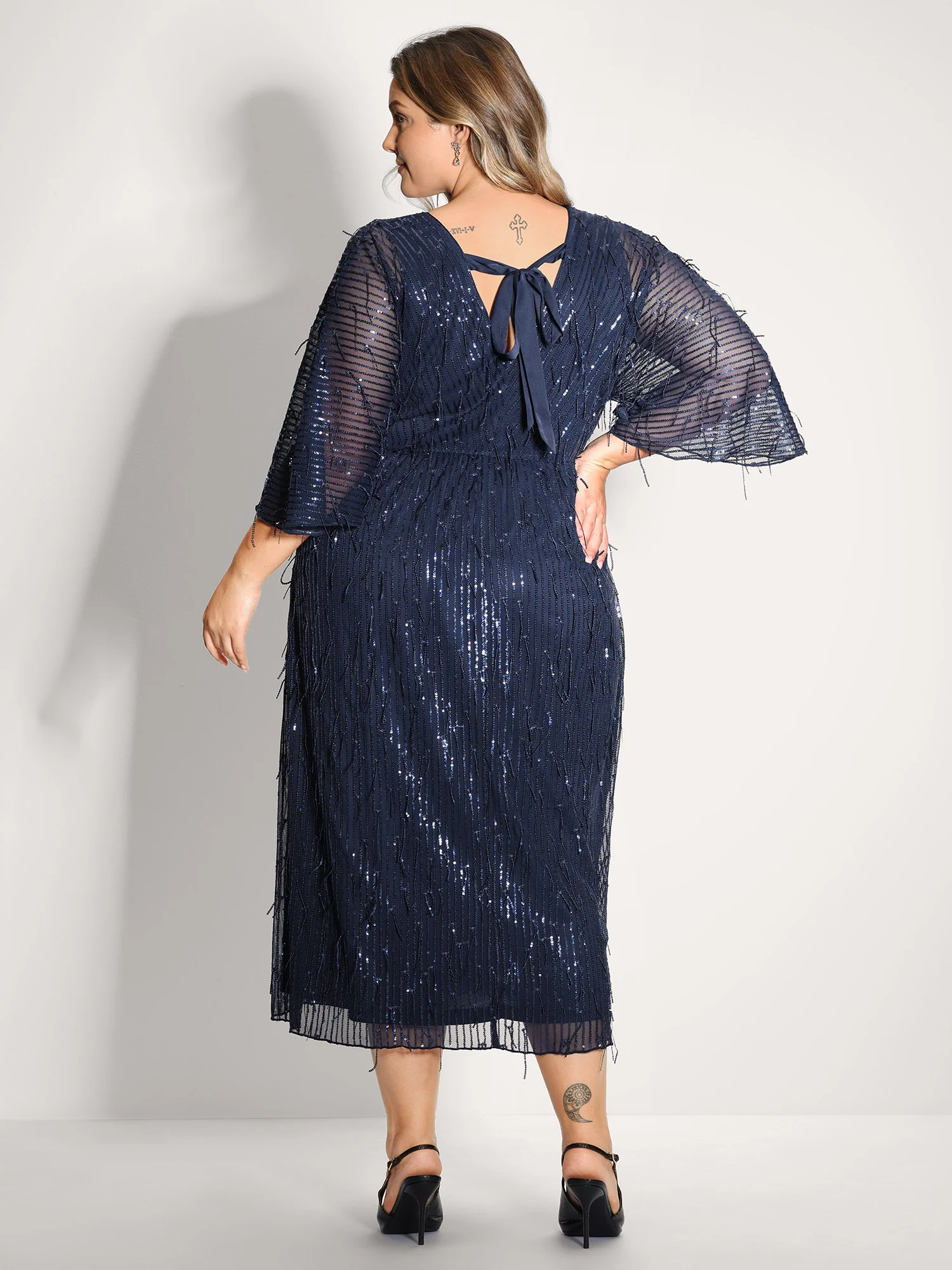 Sequin Lace High Slit Backless Maxi Dress - Image 5