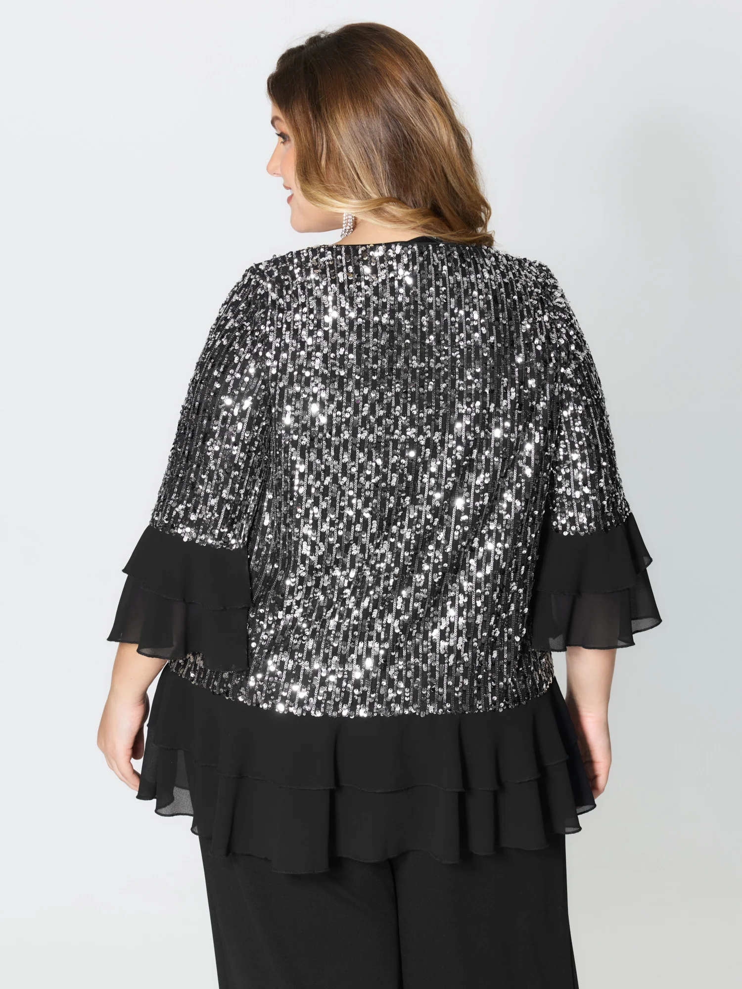 Sequin Layered Ruffled Sleeve Blouse - Image 4