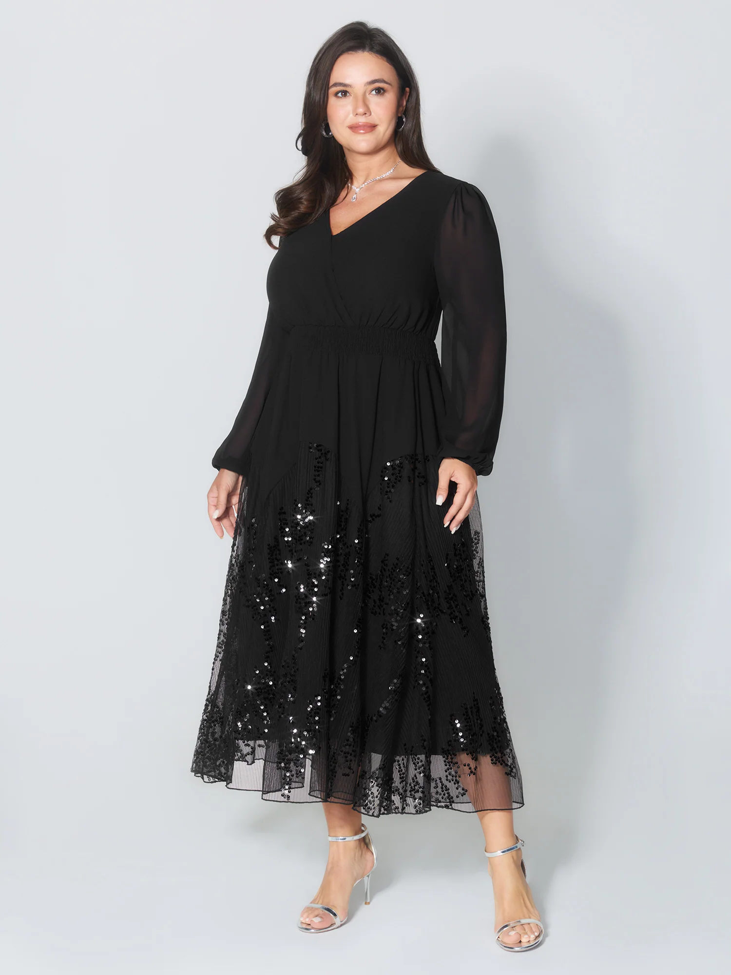Sequin Mesh Asymmetrical Hem Maxi Dress - Image 2