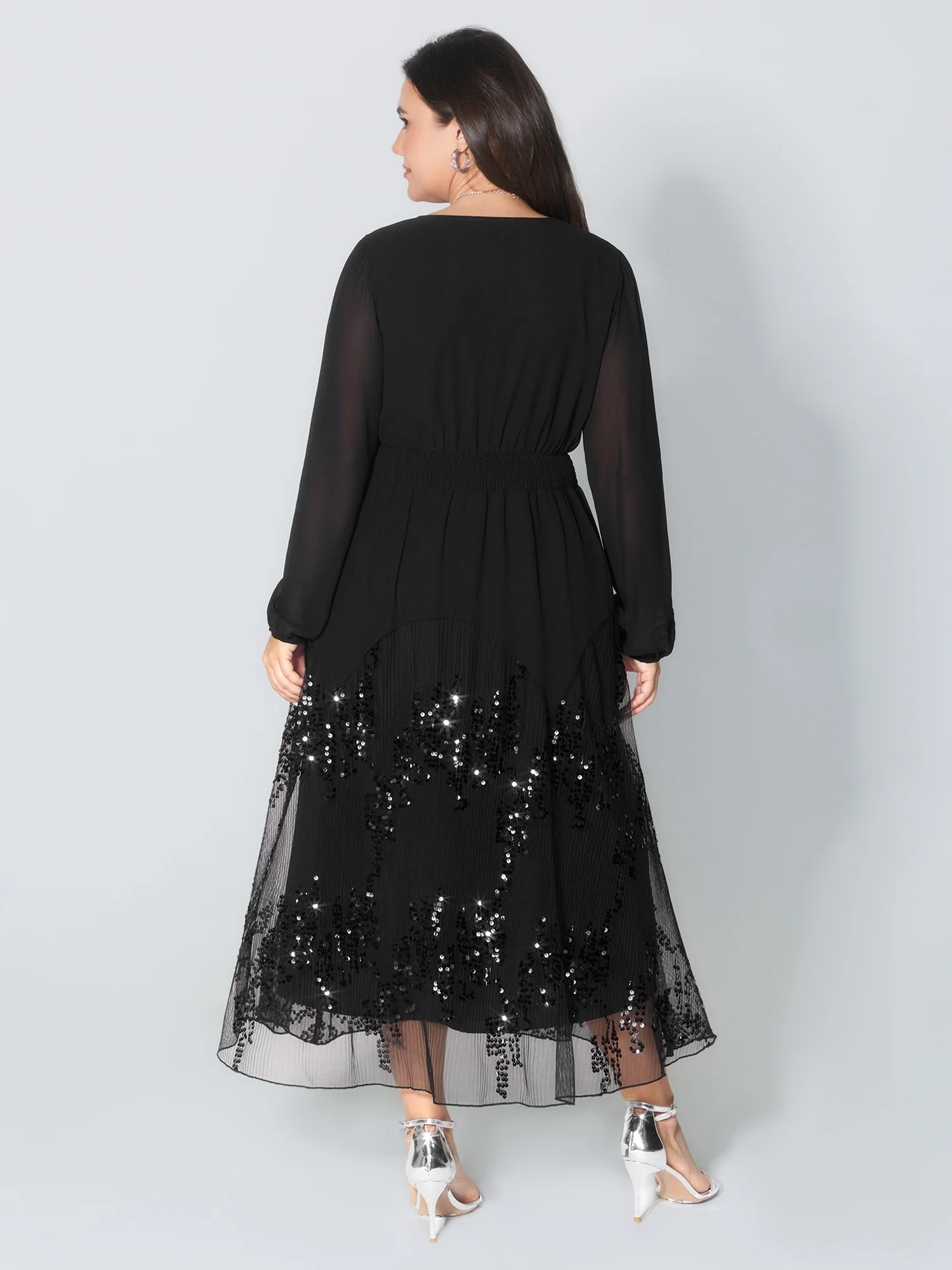 Sequin Mesh Asymmetrical Hem Maxi Dress - Image 4