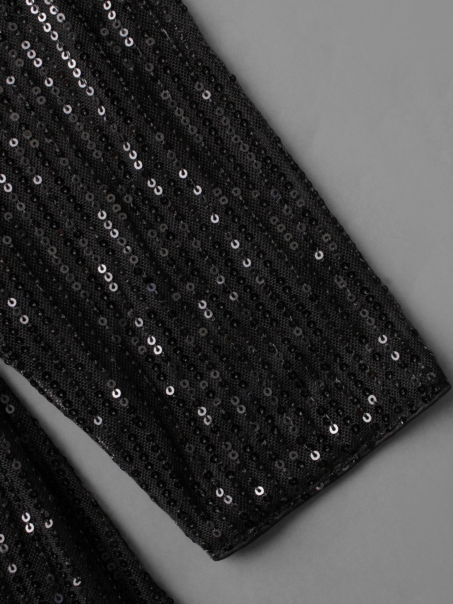 Sequin Mesh Asymmetrical Neck Midi Dress - Image 5