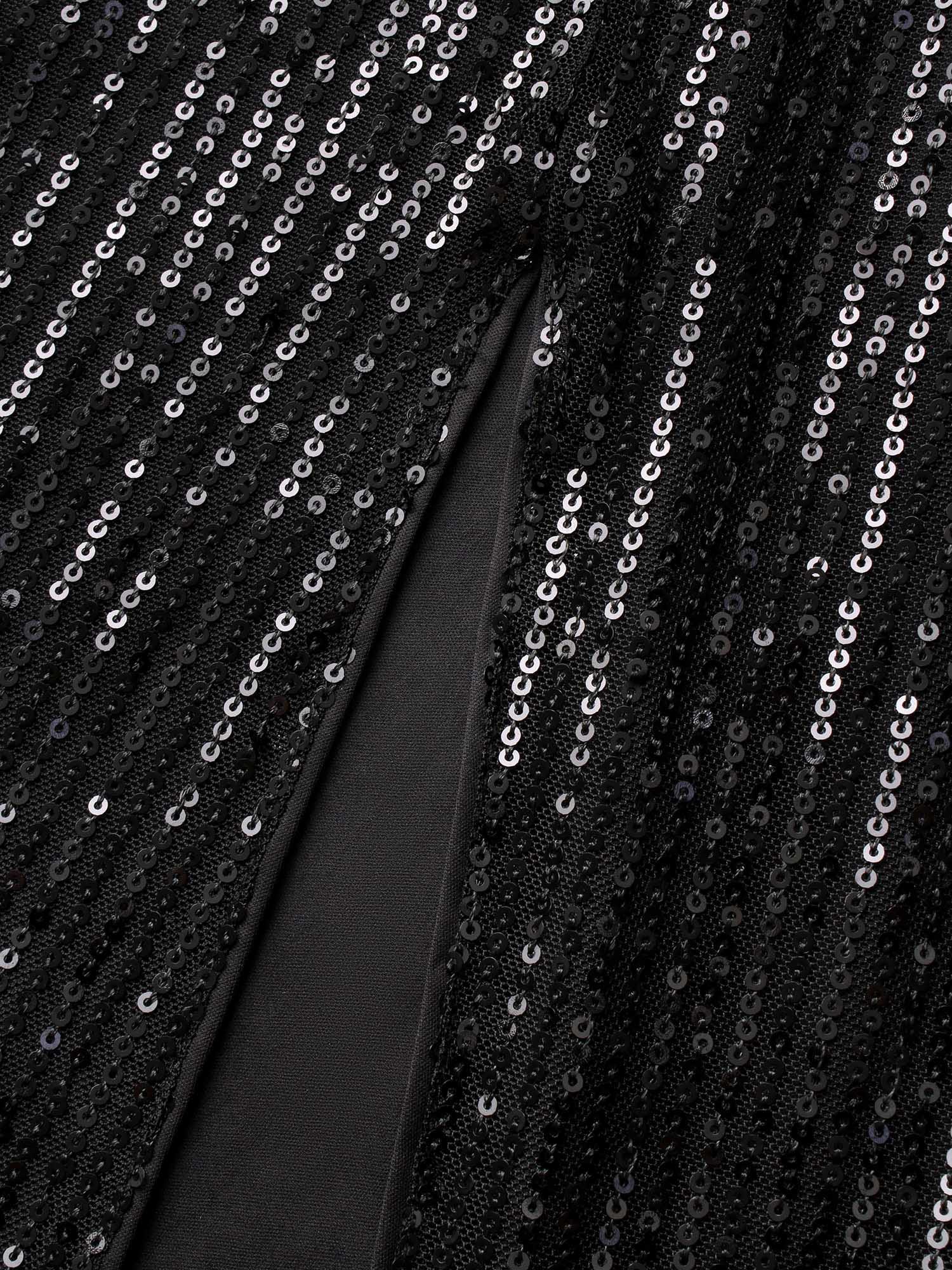 Sequin Mesh Asymmetrical Neck Midi Dress - Image 6