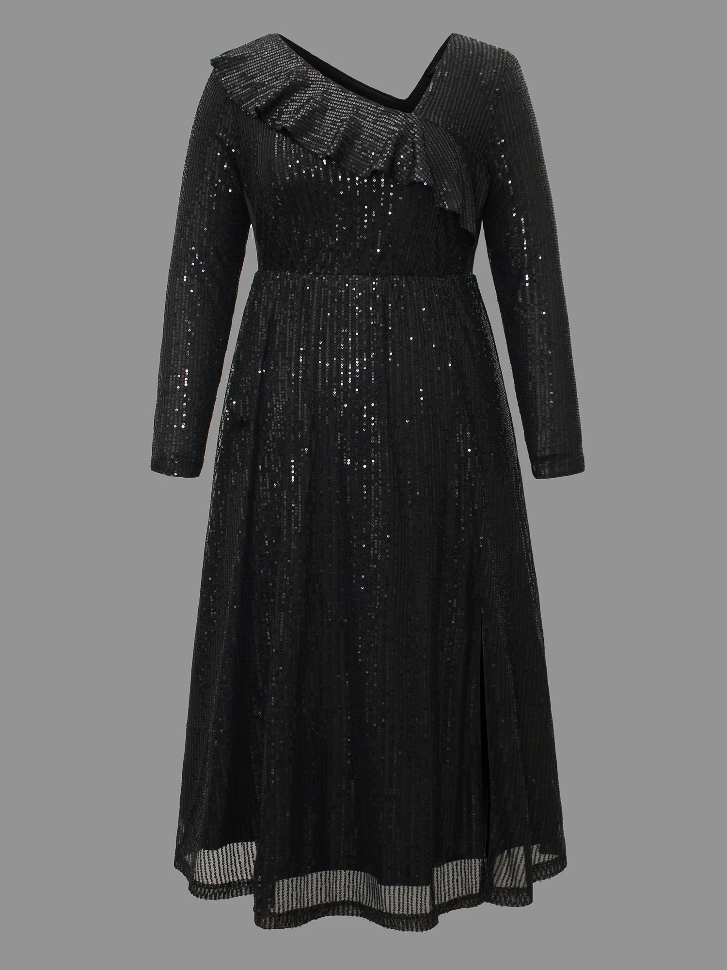 Sequin Mesh Asymmetrical Neck Midi Dress - Image 7
