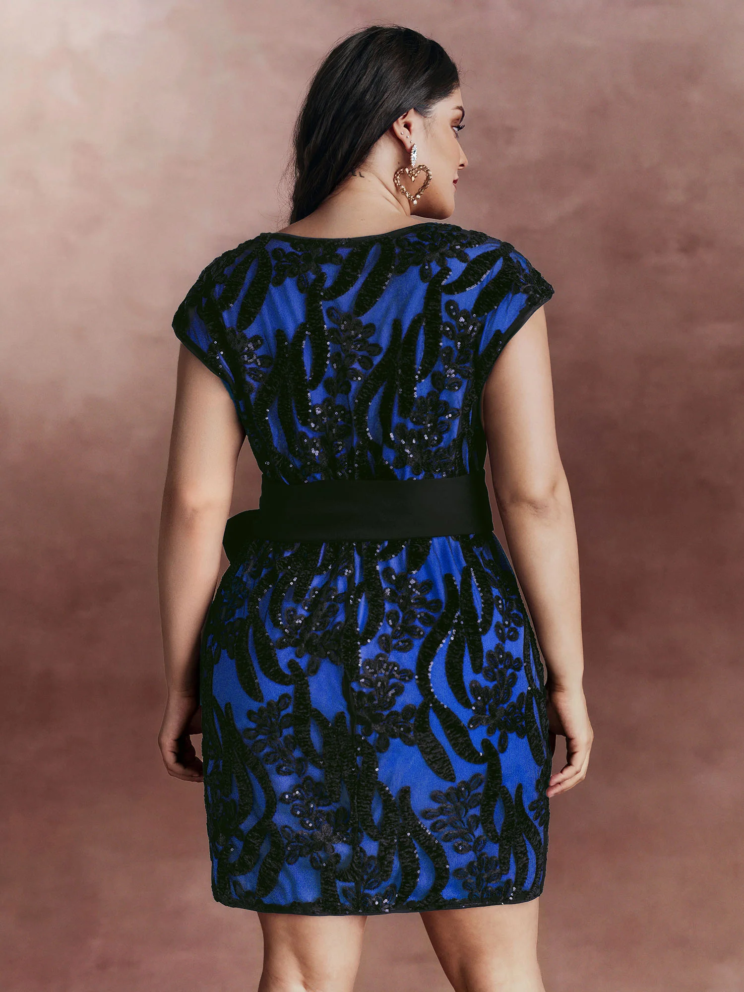 Sequin Mesh Belted Waist Mini Dress - Image 11