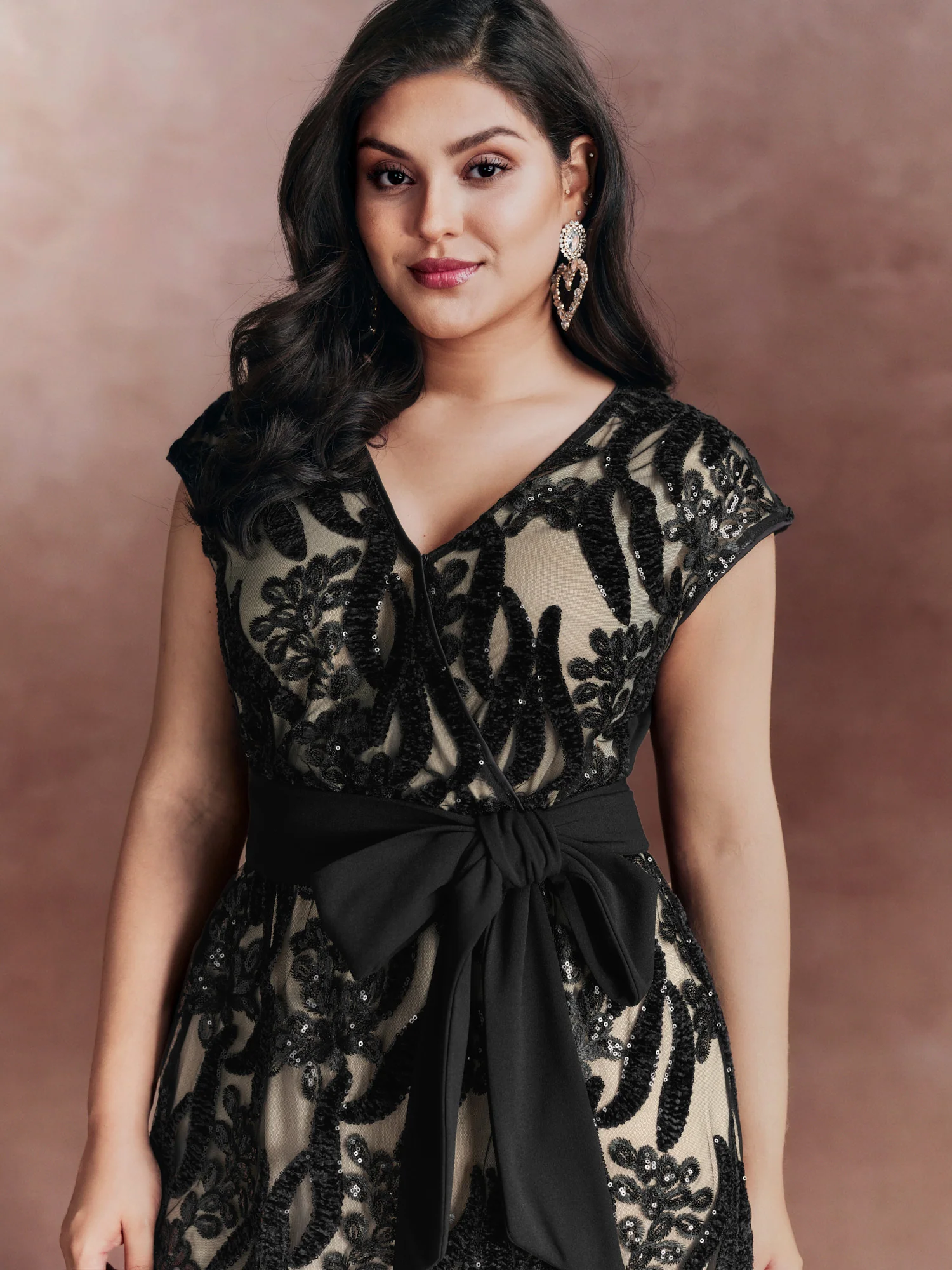 Sequin Mesh Belted Waist Mini Dress - Image 2