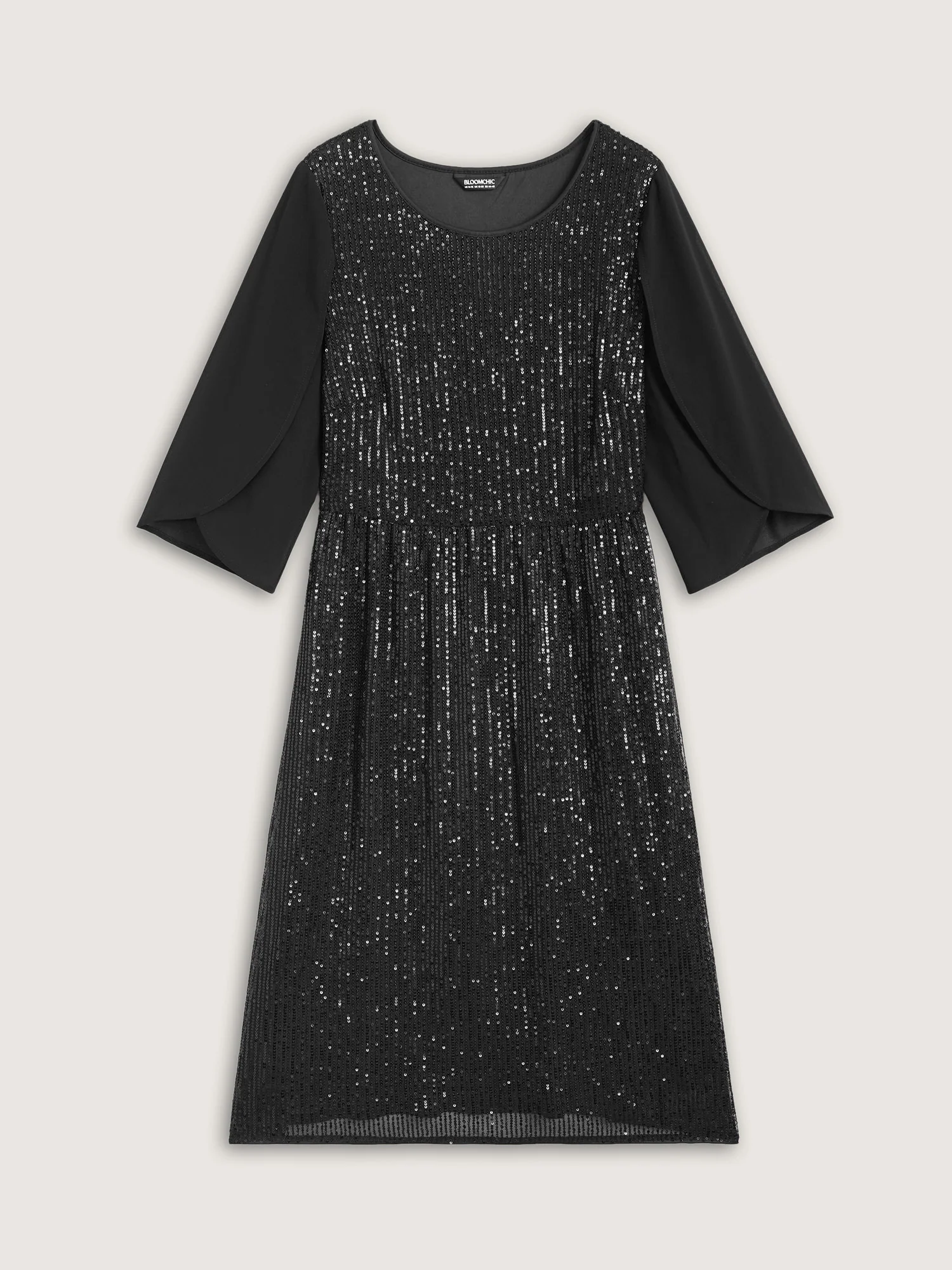 Sequin Mesh Patchwork Petal Sleeve Dress - Image 5
