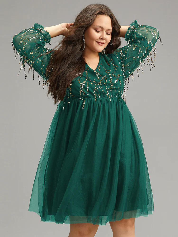 Sequin Mesh Patchwork Tassel Dress - Image 6