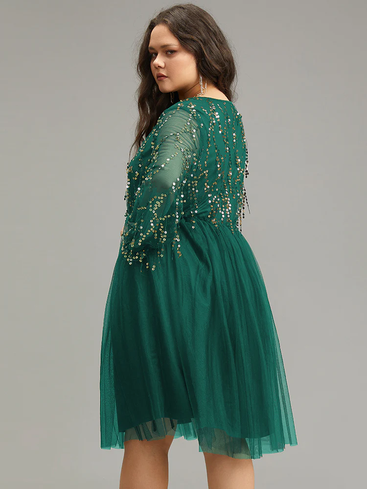Sequin Mesh Patchwork Tassel Dress - Image 7