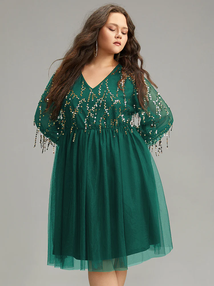 Sequin Mesh Patchwork Tassel Dress - Image 8