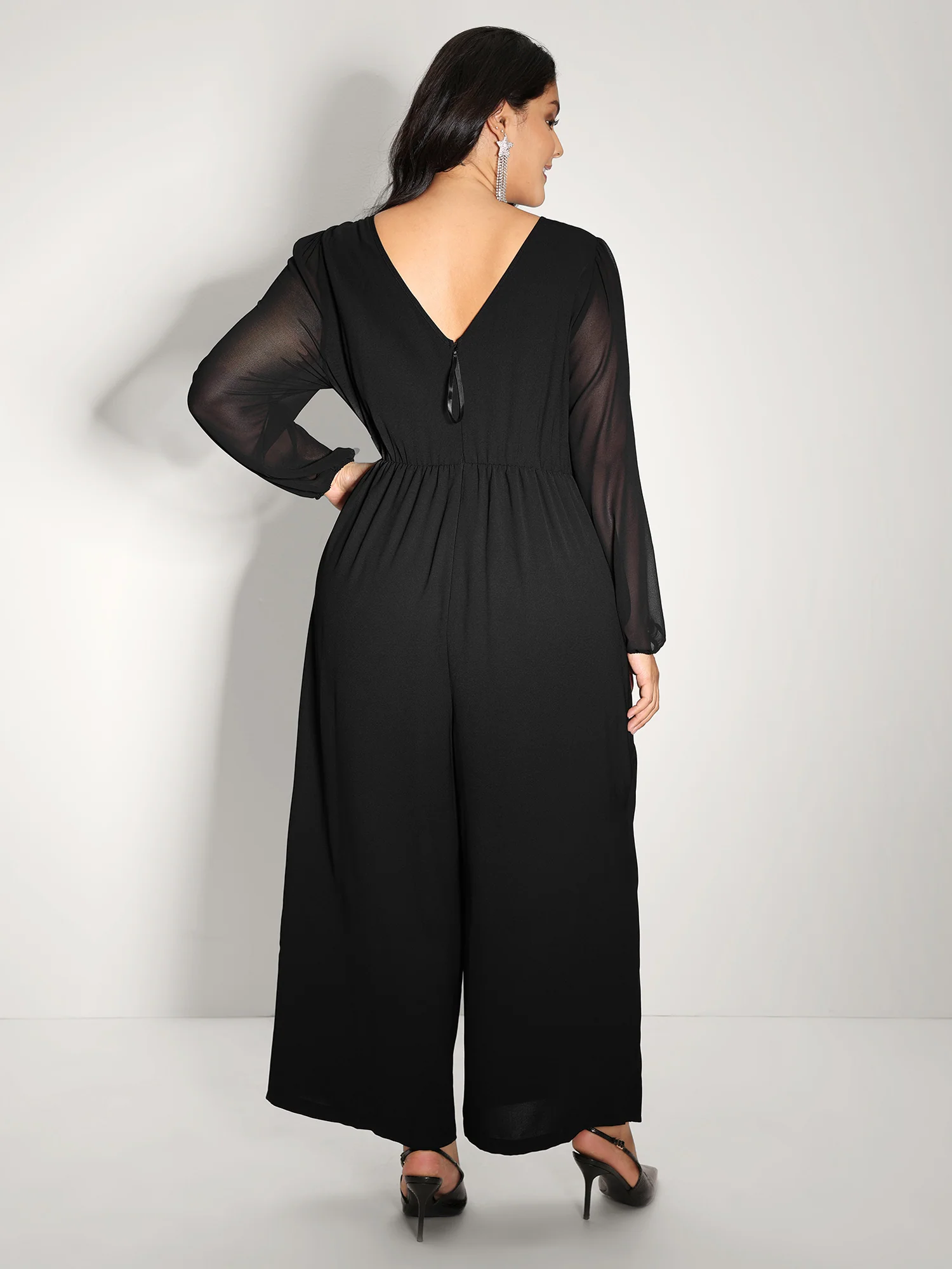 Sequin Neckline Petal Flowy Hem Jumpsuit - Image 6