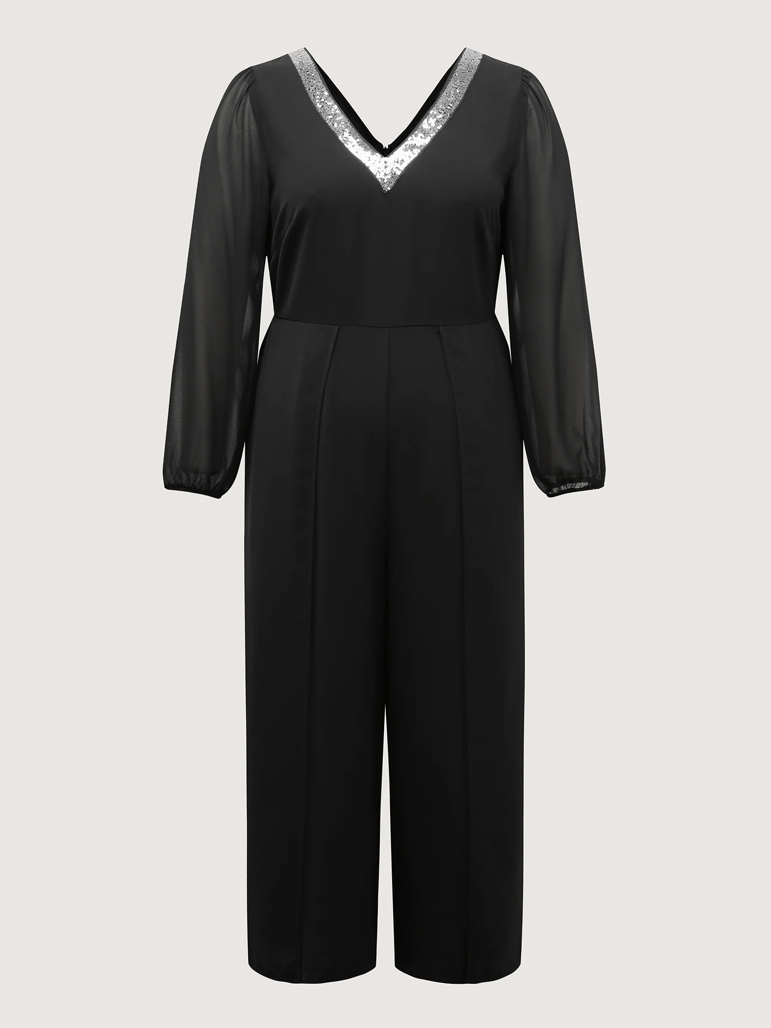 Sequin Neckline Petal Flowy Hem Jumpsuit - Image 9