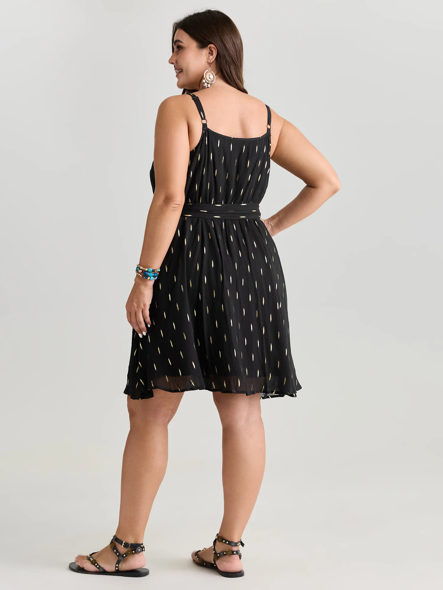 Sequin Neckline Textured Waist-Tie Mini Dress - Image 4