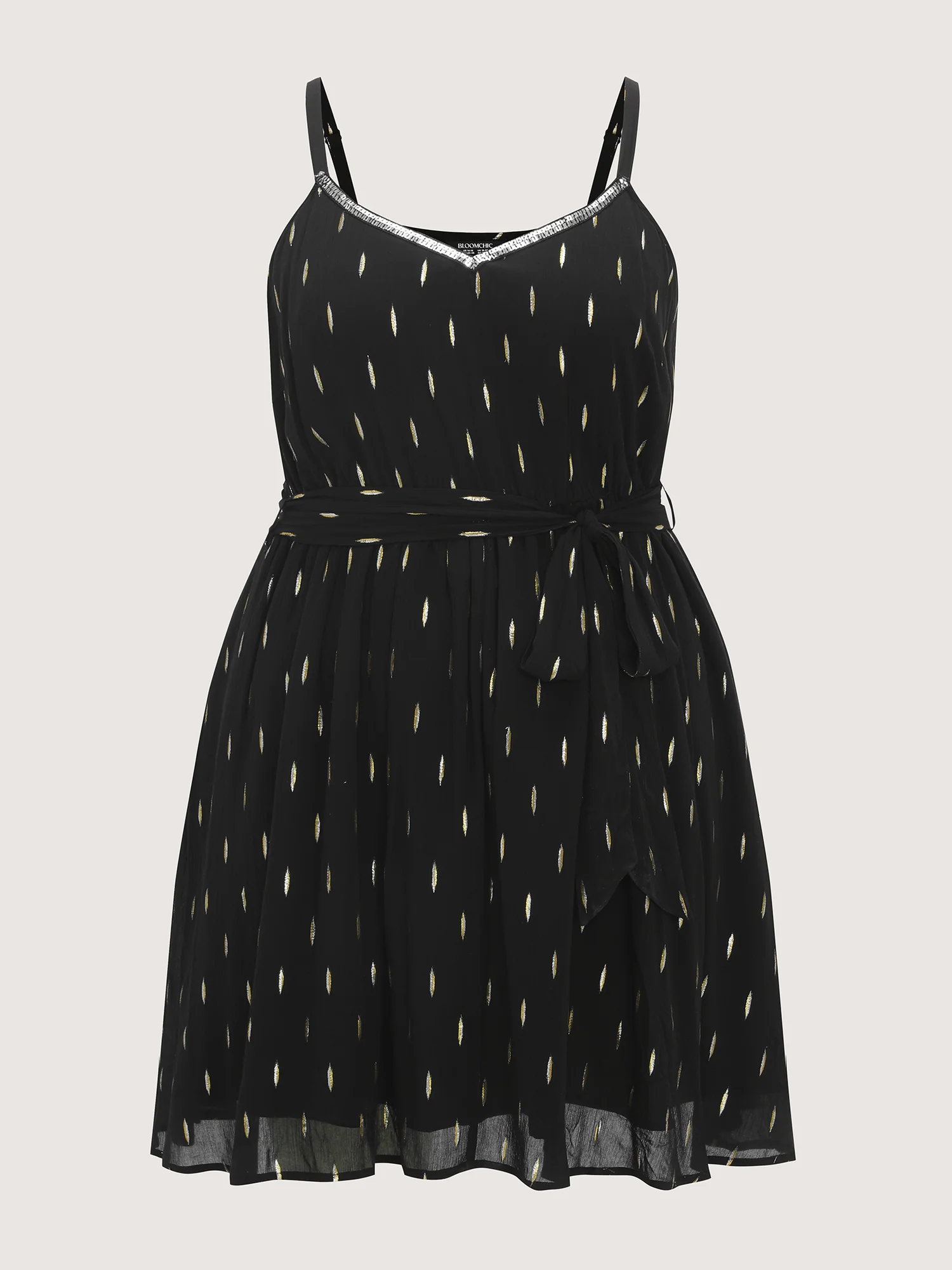 Sequin Neckline Textured Waist-Tie Mini Dress - Image 7