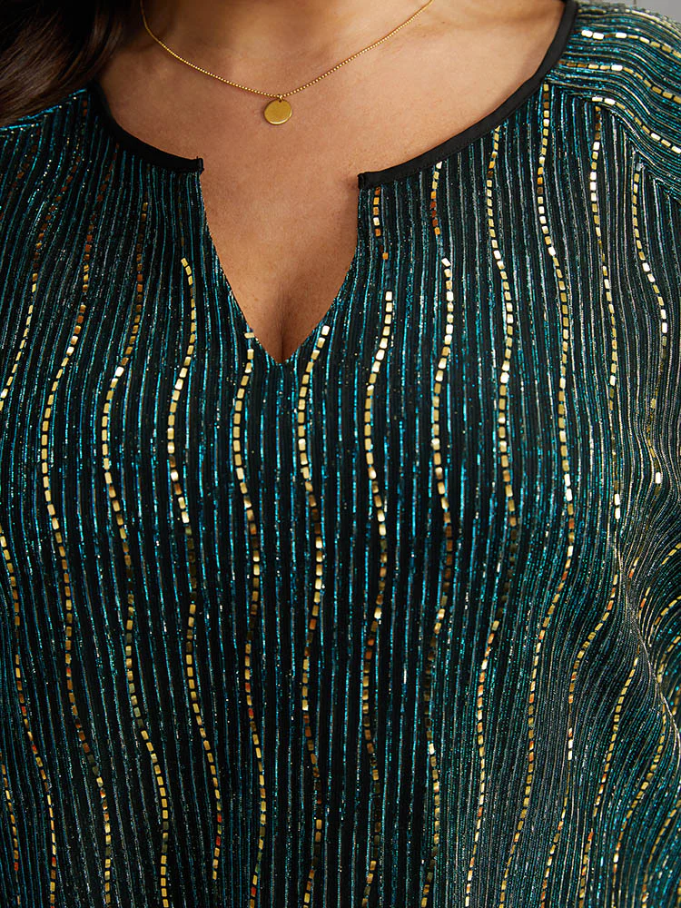 Sequin Notched Lantern Sleeve Blouse - Image 7