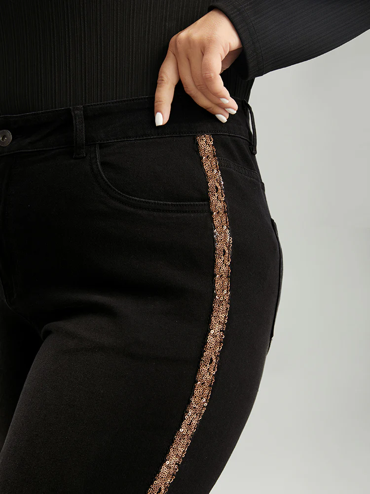 Sequin Patchwork Black Wash Straight Leg Jeans - Image 6