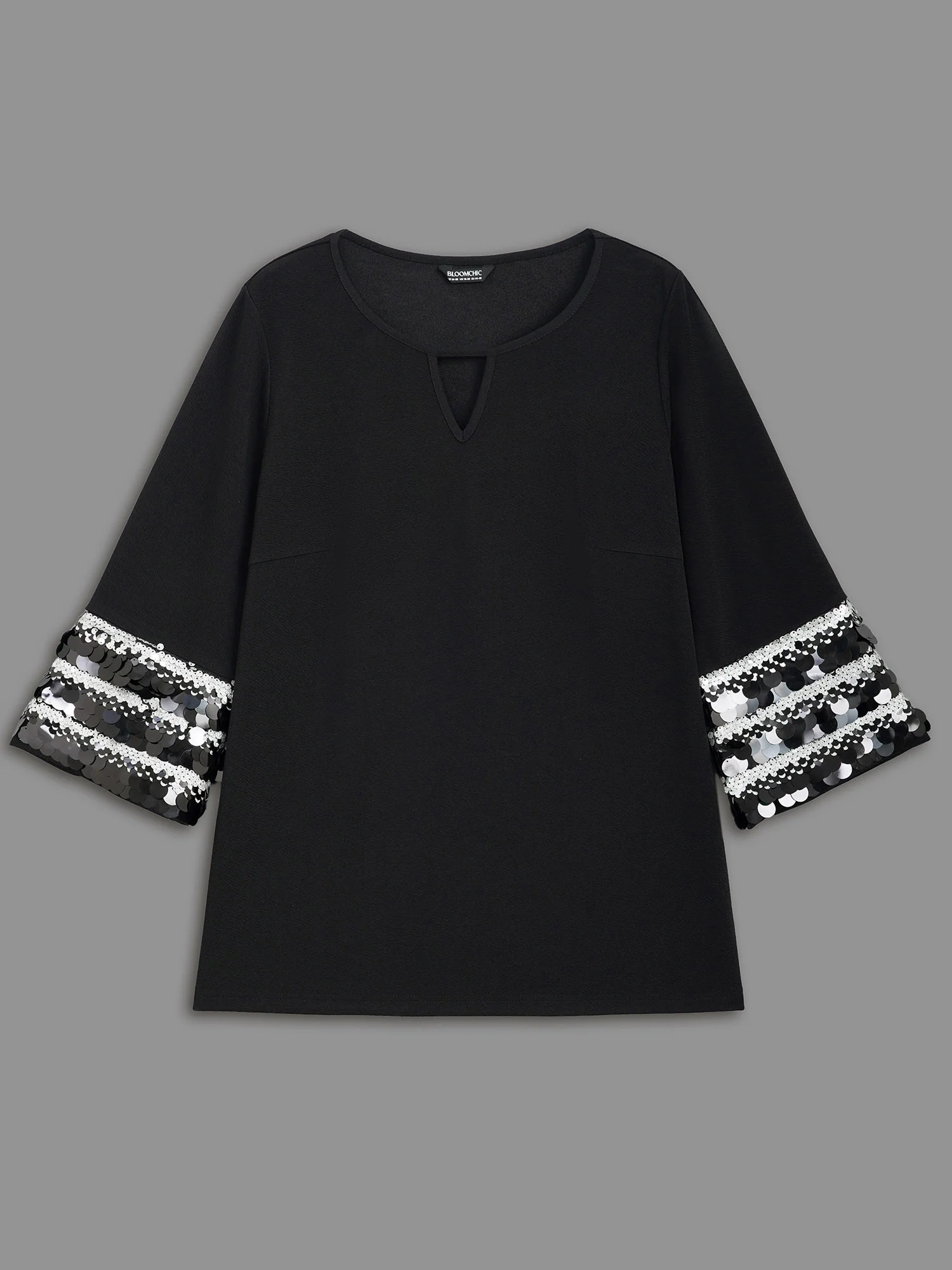 Sequin Patchwork Keyhole Bell Sleeve Blouse - Image 8