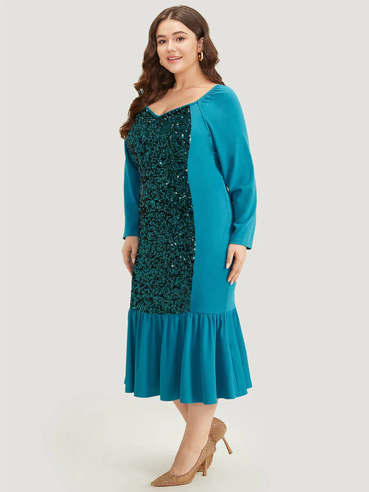 Halloween Sequin Patchwork Mermaid Hem Dress - Image 3