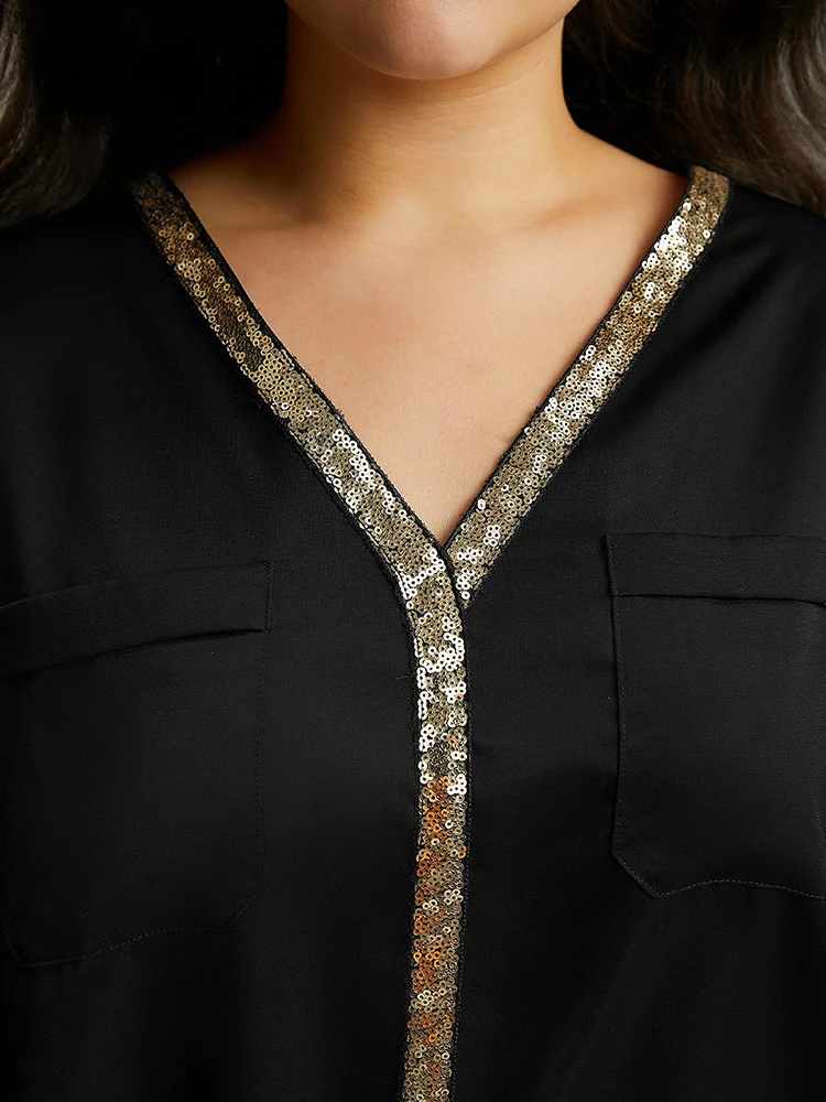 Sequin Patchwork V Neck Blouse - Image 10