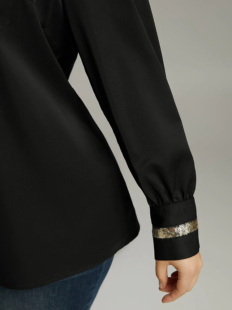 Sequin Patchwork V Neck Blouse - Image 11