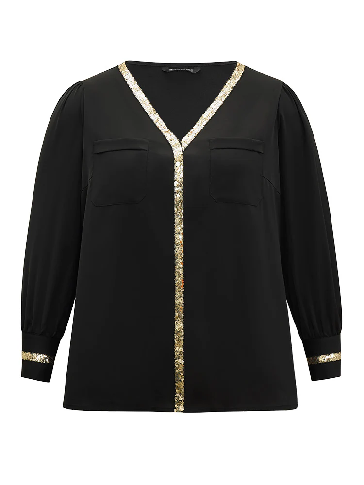 Sequin Patchwork V Neck Blouse - Image 12