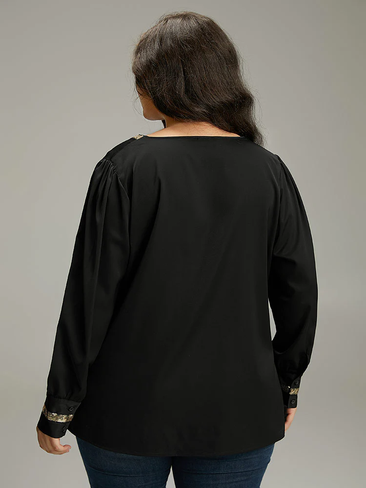 Sequin Patchwork V Neck Blouse - Image 8