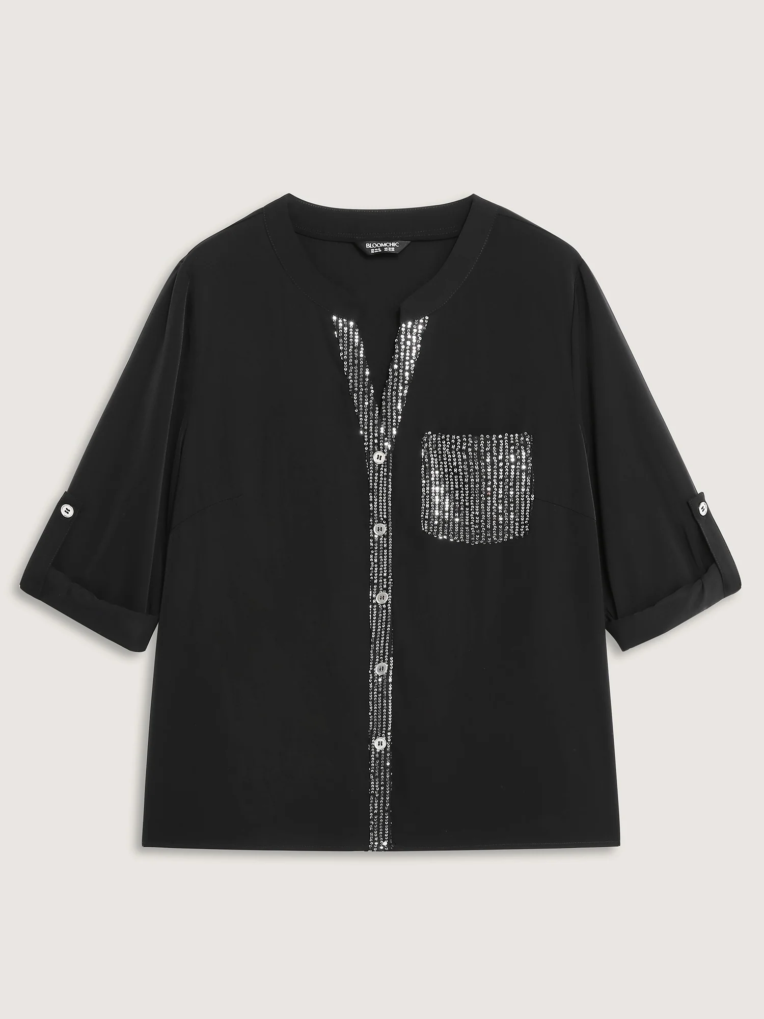 Sequin Pocket Spliced Button Shirt - Image 7